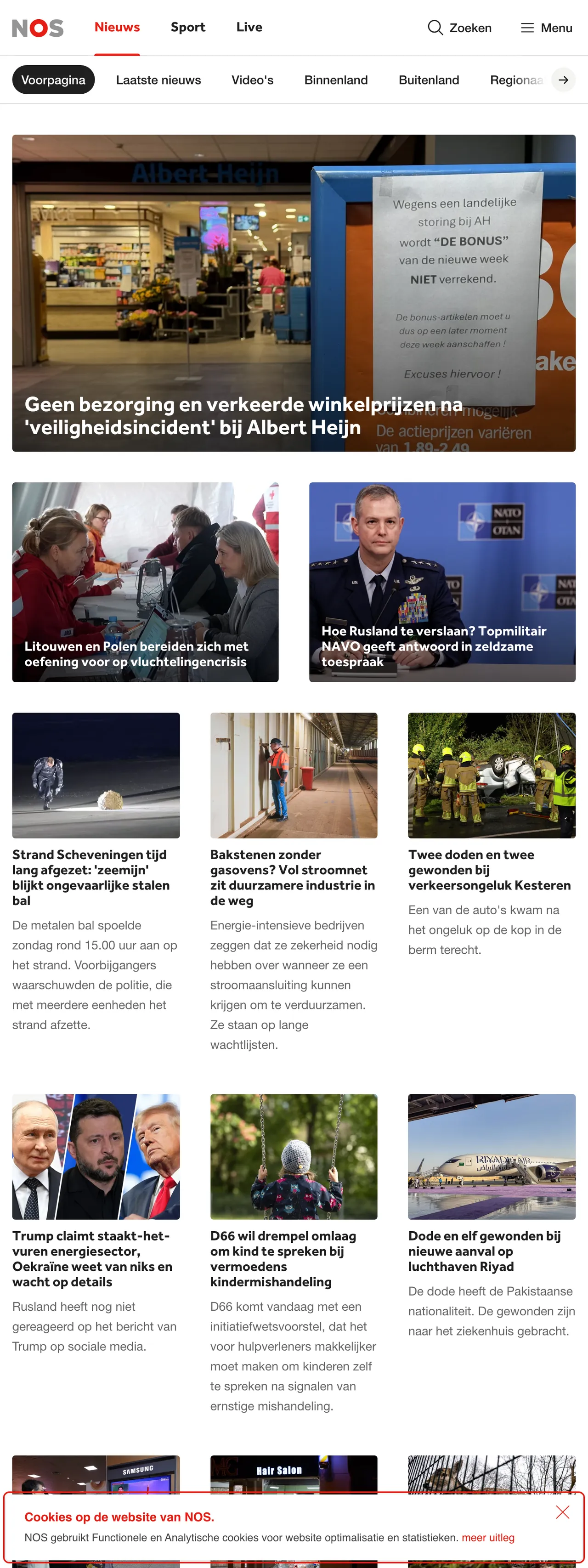 Screenshot of the NOS front page
