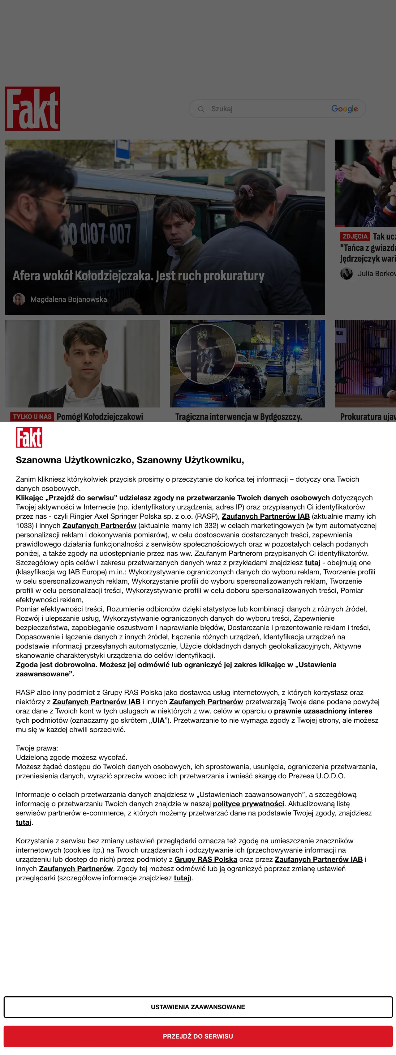 Screenshot of the Fakt front page