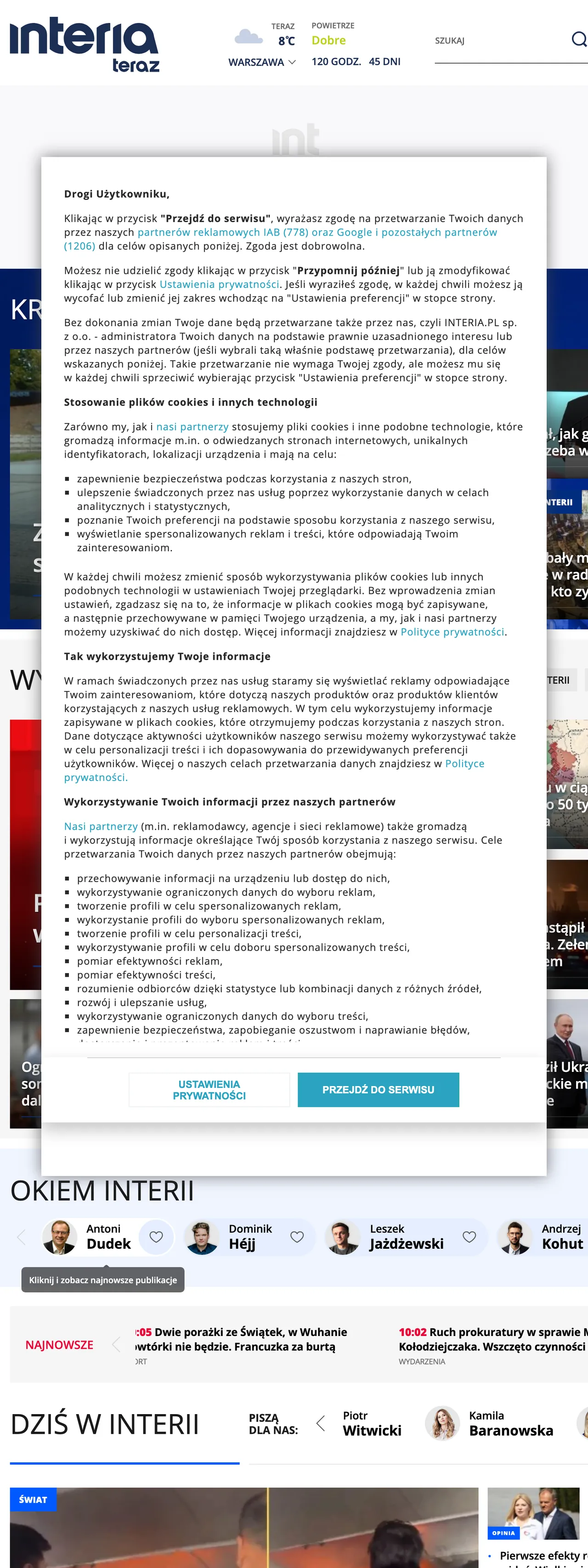 Screenshot of the Interia front page