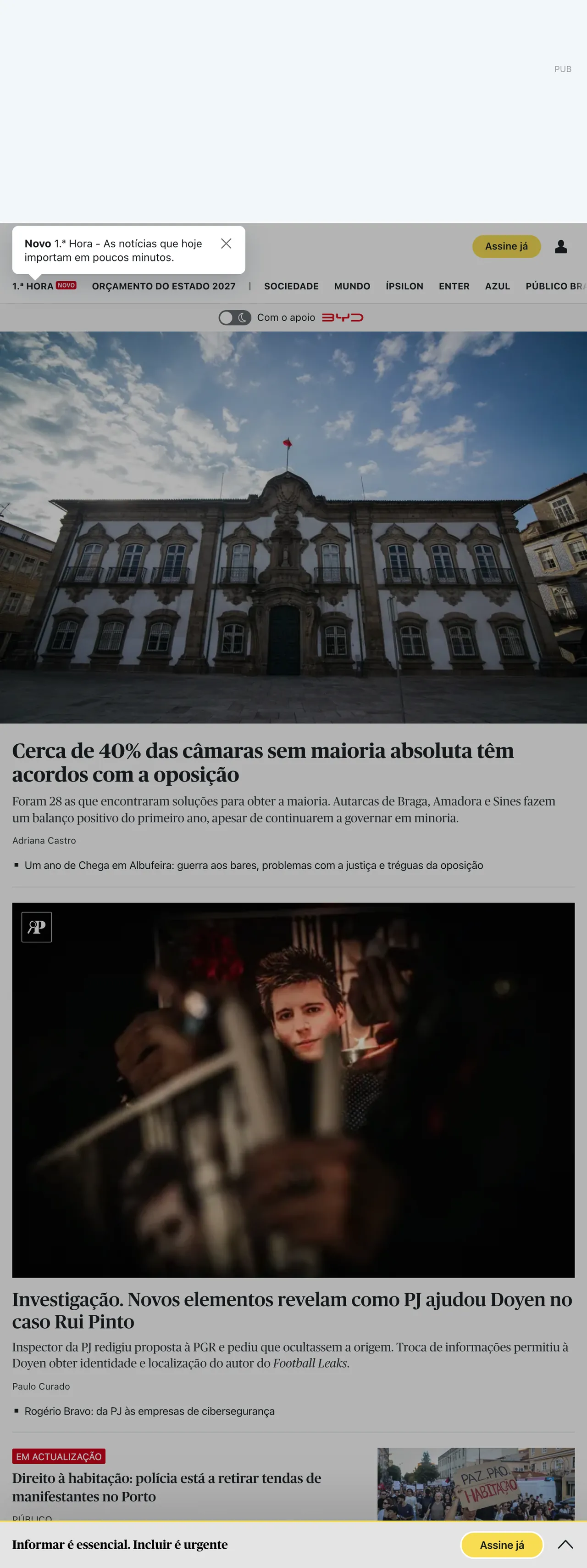 Screenshot of the Público front page