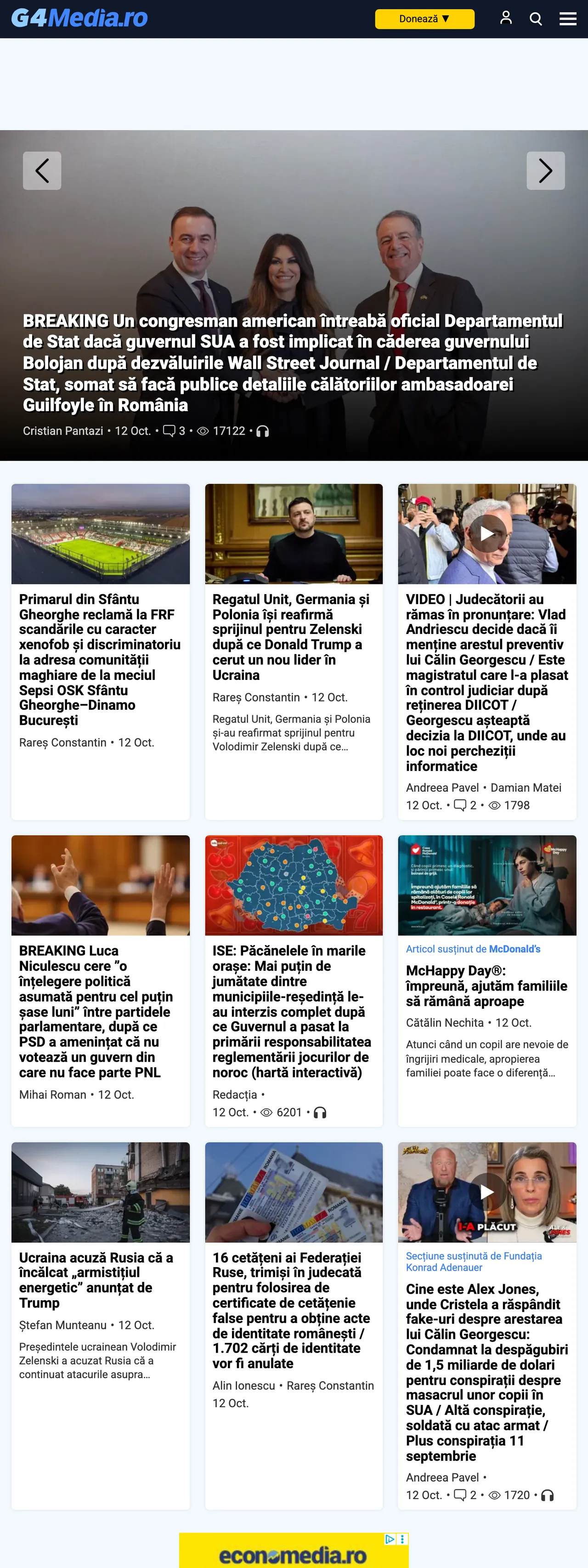 Screenshot of the G4Media front page