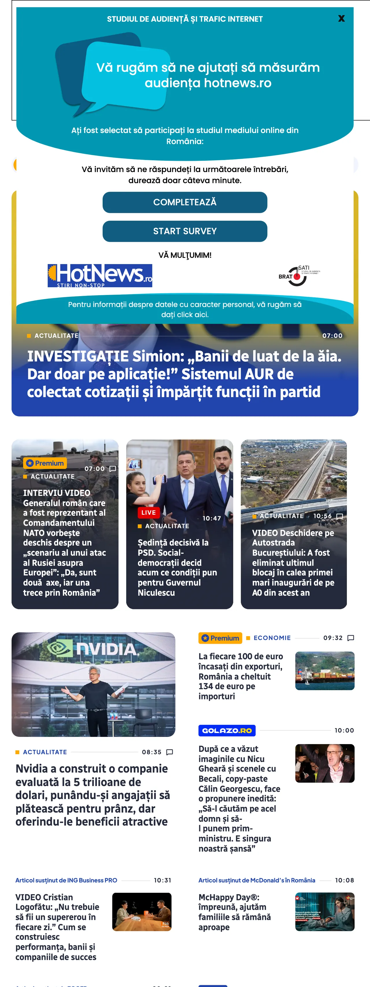 Screenshot of the HotNews.ro front page