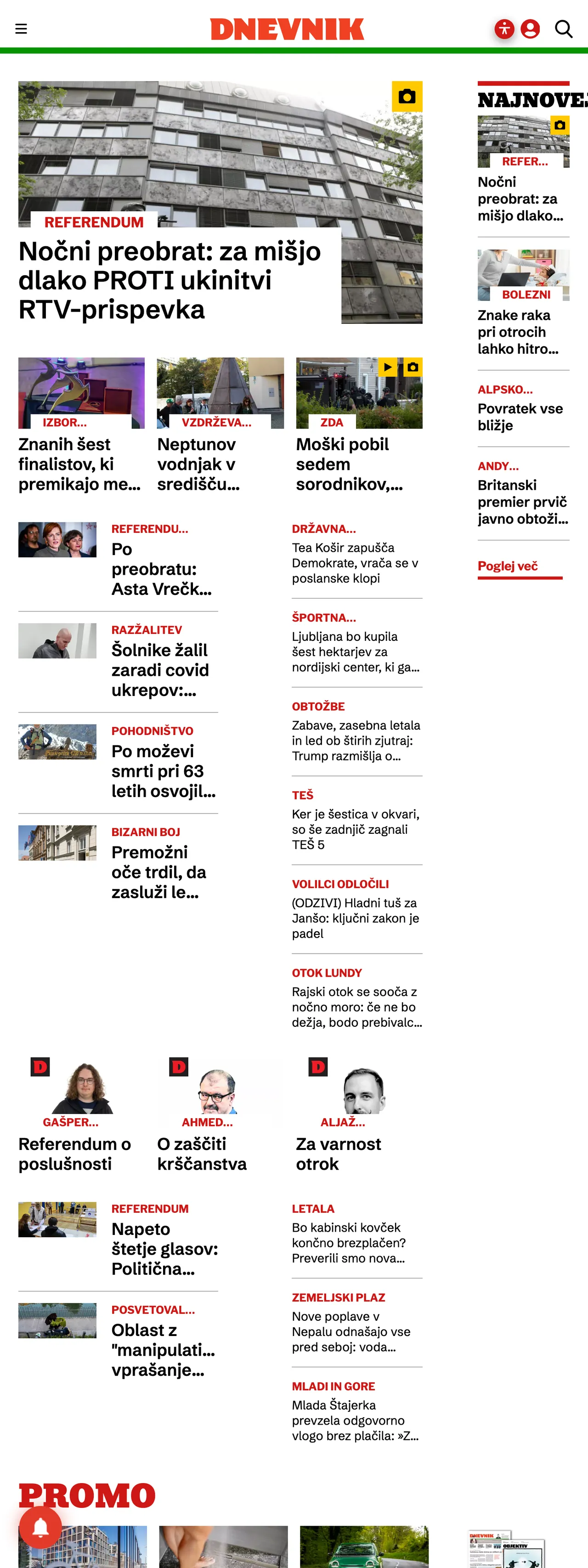 Screenshot of the Dnevnik front page