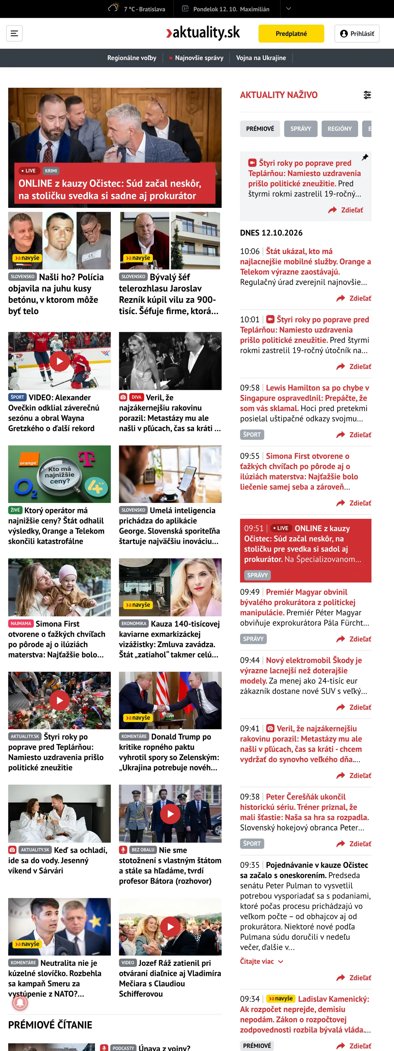 Screenshot of the Aktuality.sk front page