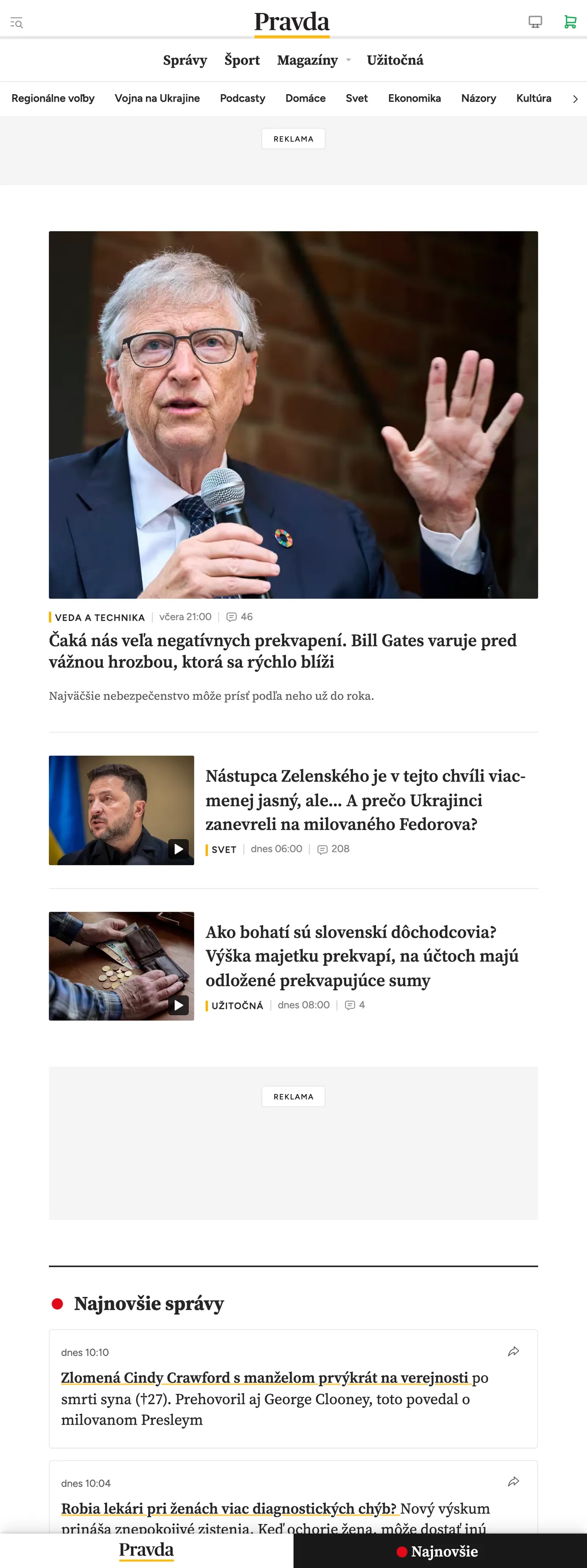 Screenshot of the Pravda front page
