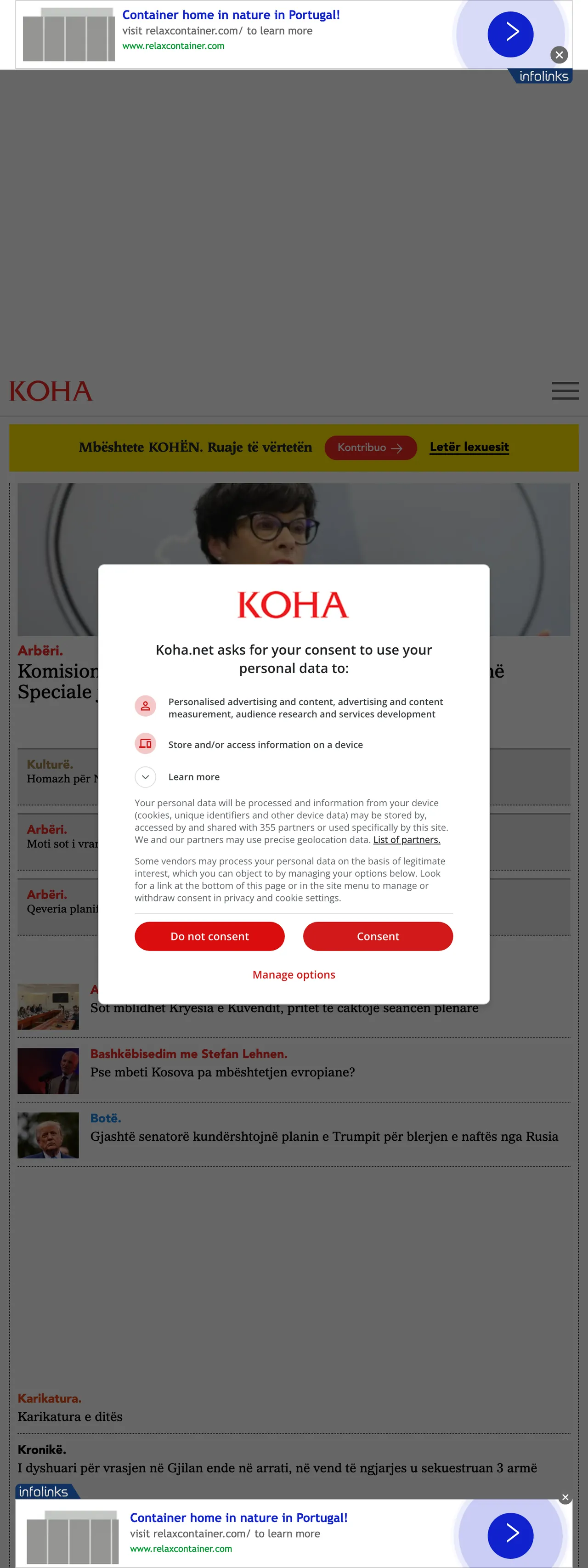Screenshot of the Koha Ditore front page