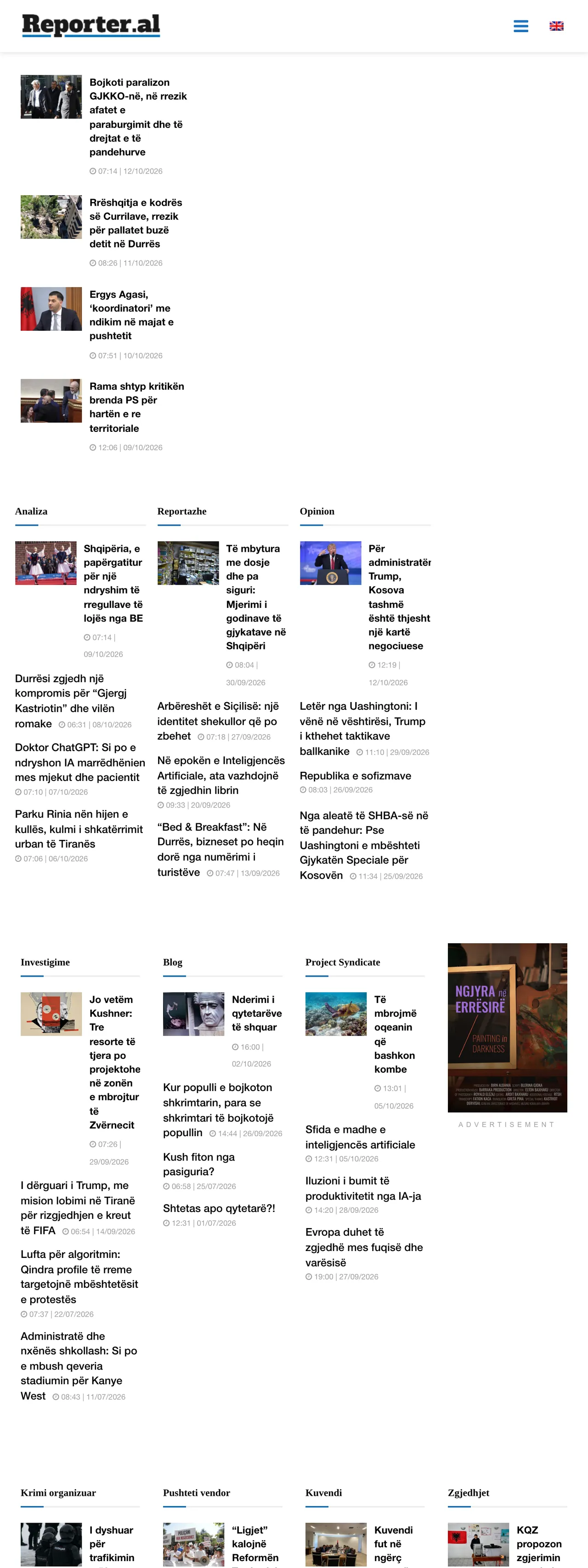Screenshot of the Reporter.al front page