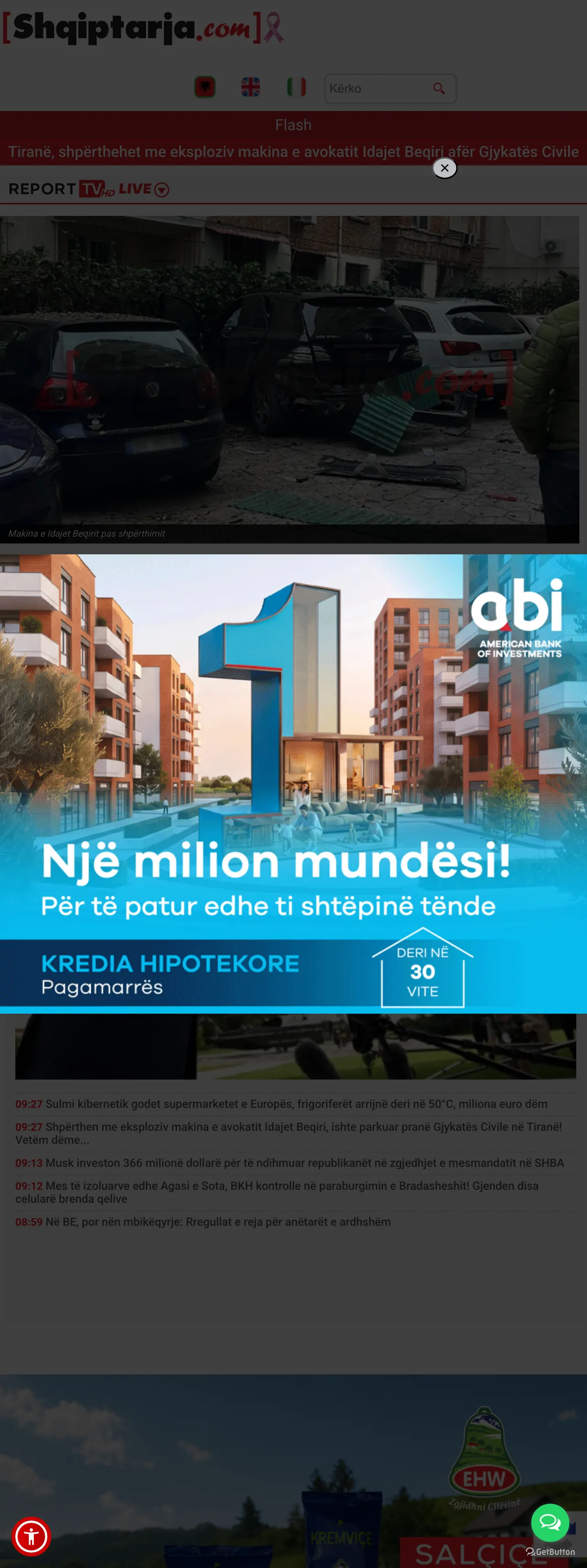 Screenshot of the Shqiptarja.com front page