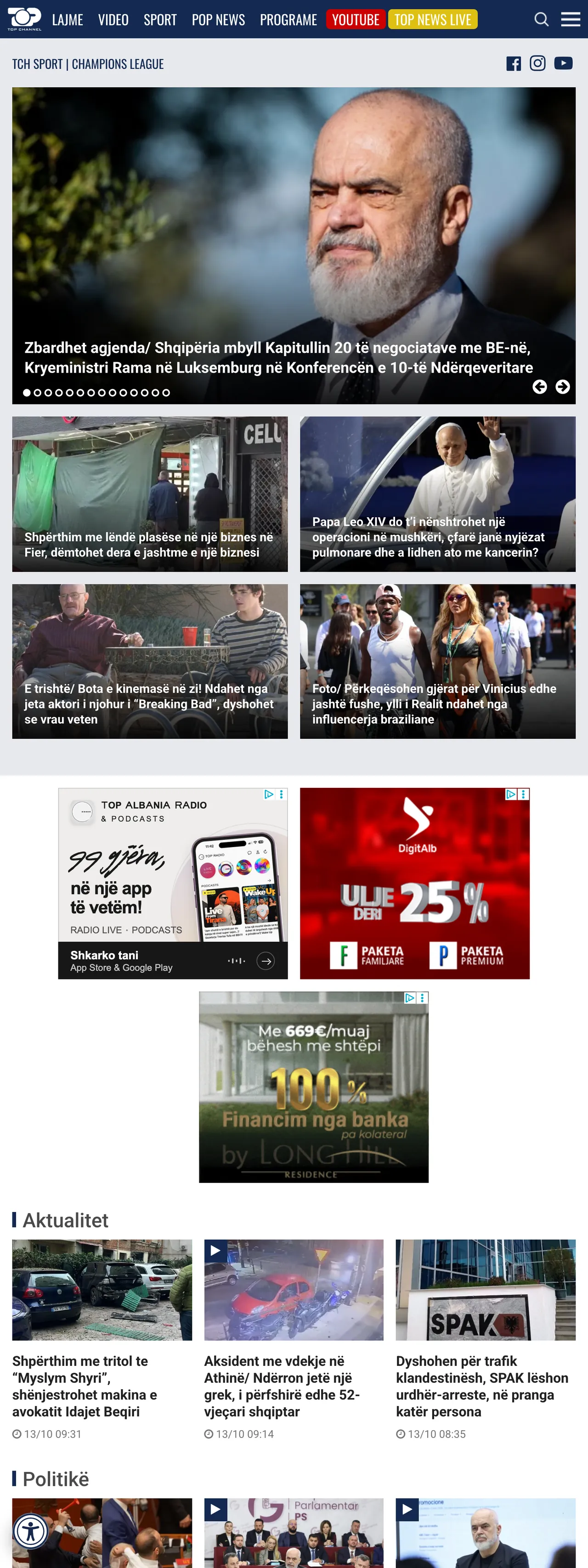 Screenshot of the Top Channel front page