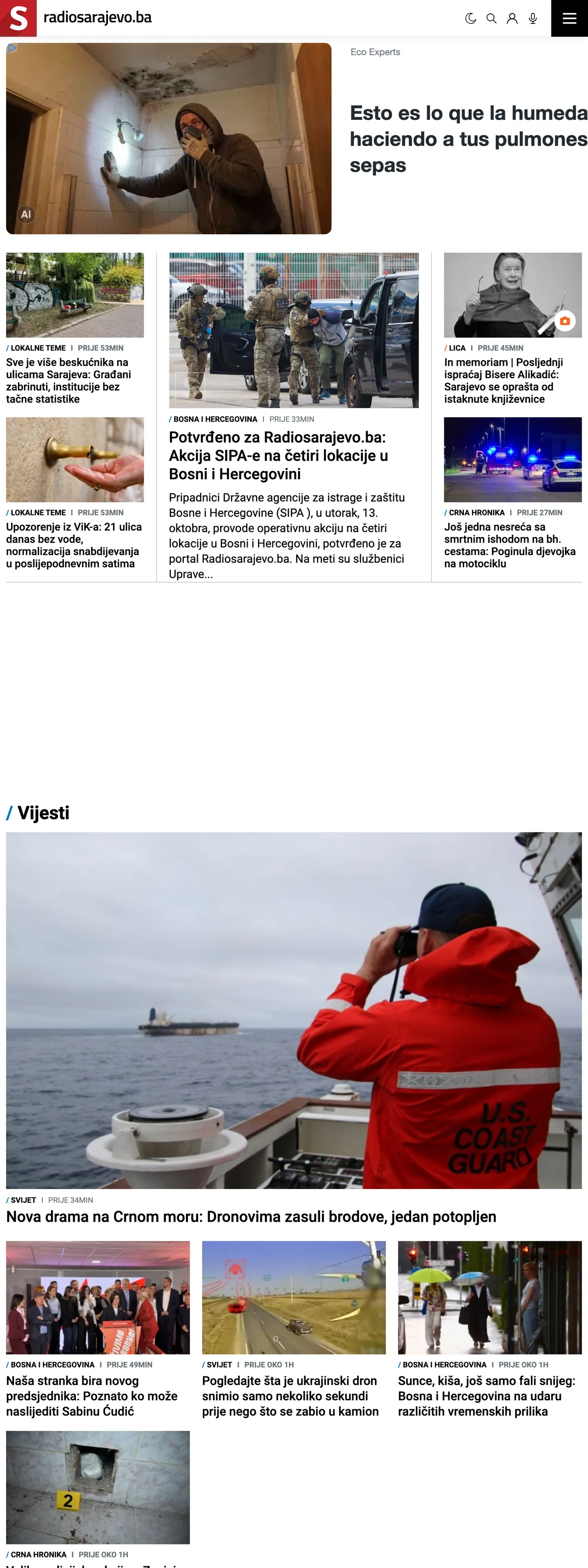 Screenshot of the Radio Sarajevo front page