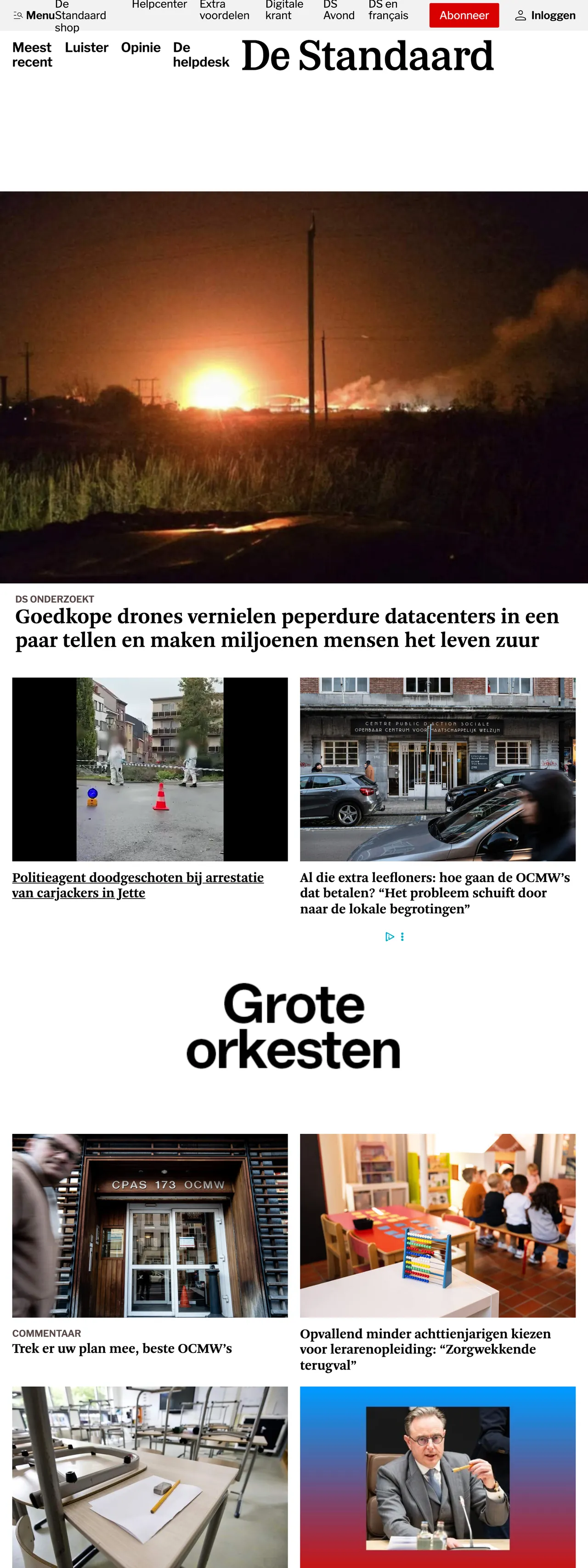 Screenshot of the De Standaard front page