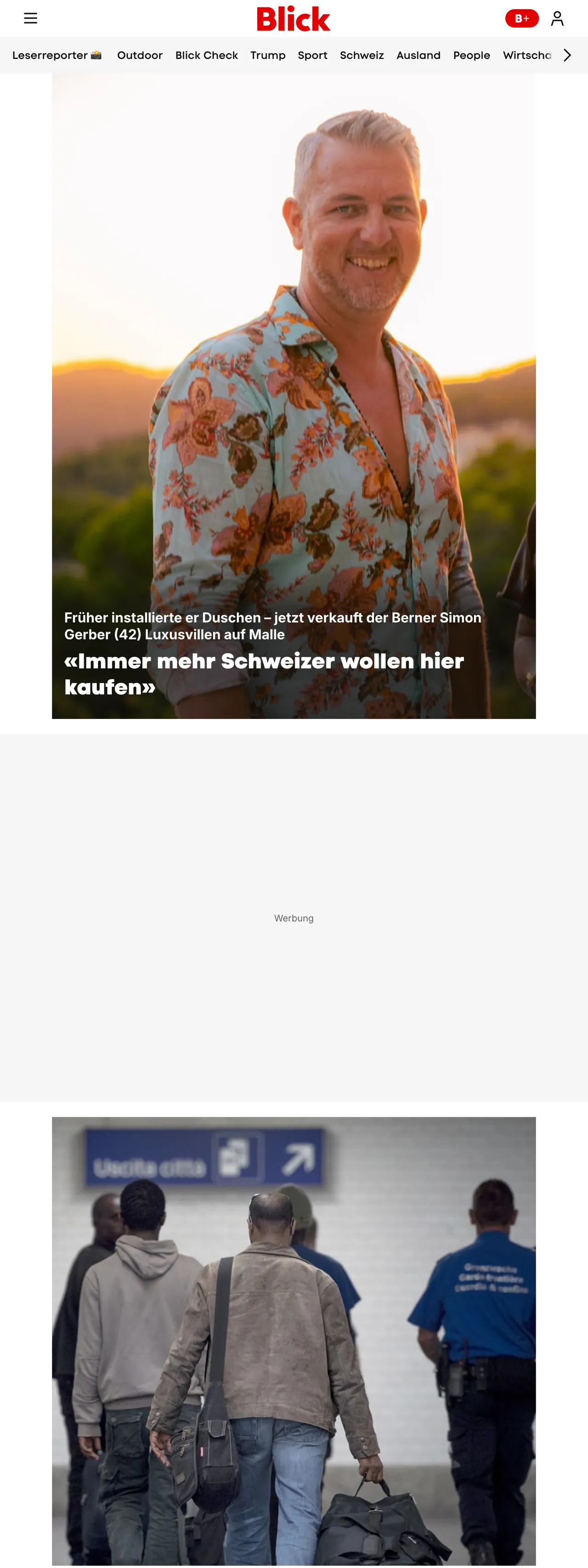 Screenshot of the Blick front page