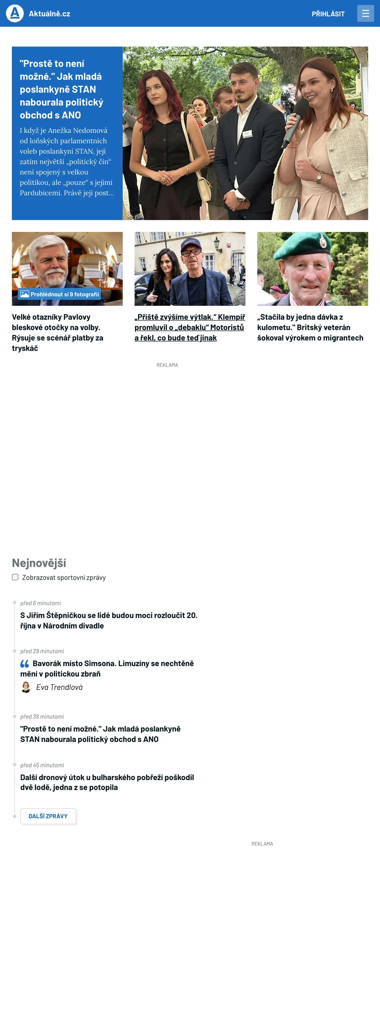 Screenshot of the Aktuálně.cz front page