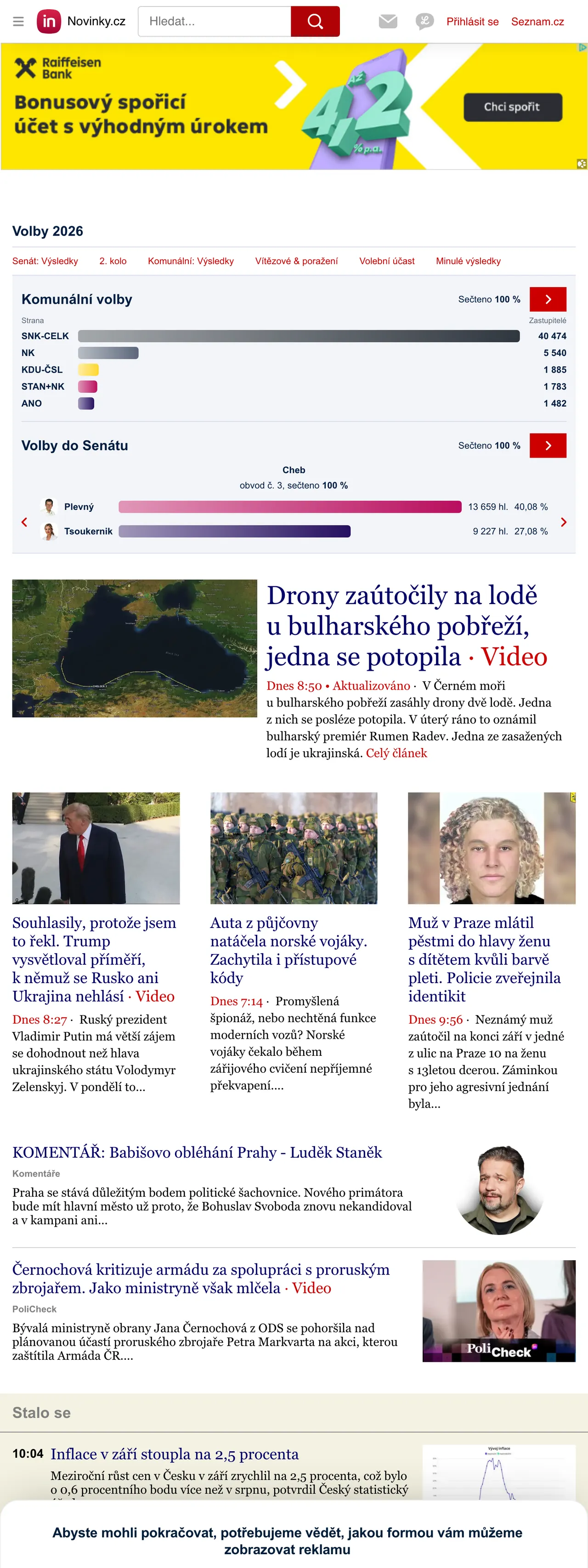 Screenshot of the Novinky.cz front page