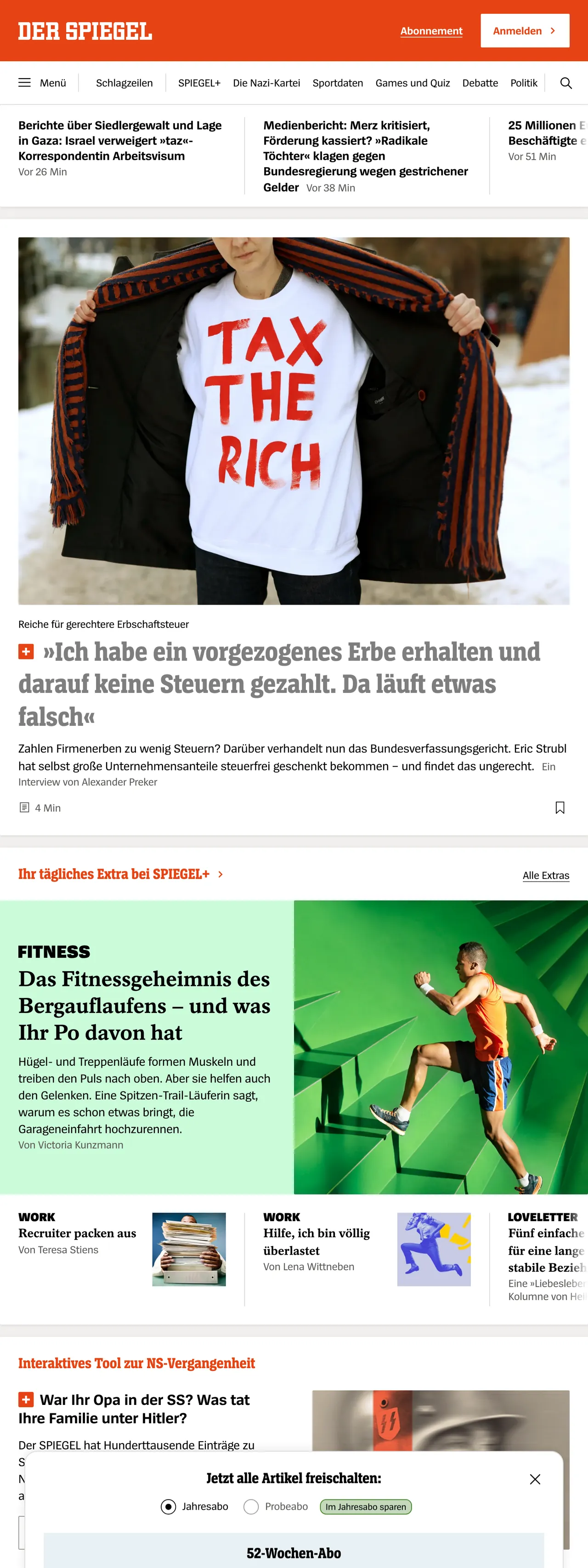 Screenshot of the DER SPIEGEL front page