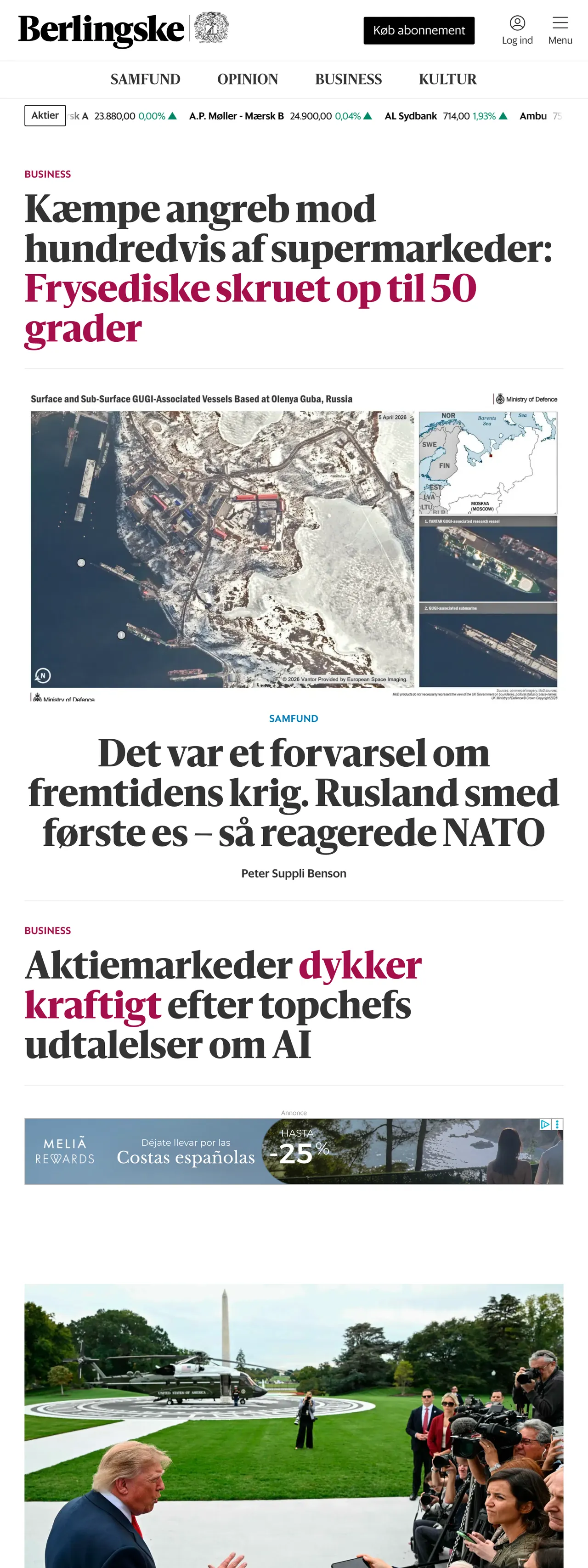 Screenshot of the Berlingske front page
