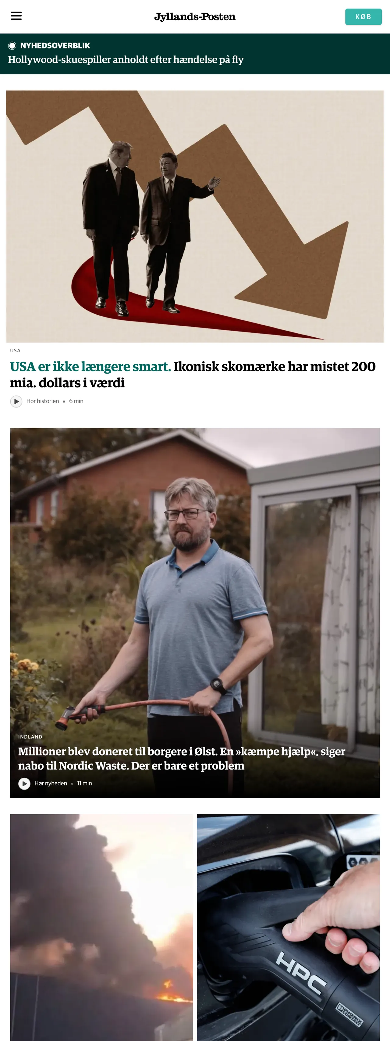 Screenshot of the Jyllands-Posten front page