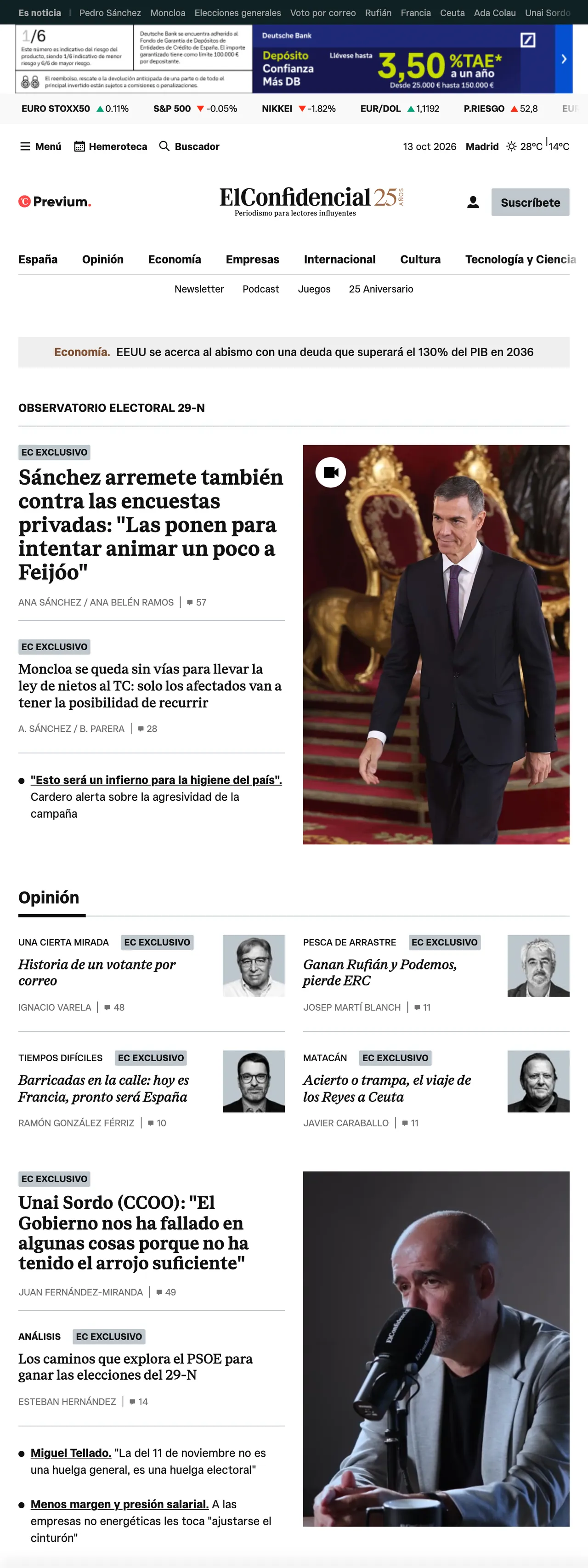 Screenshot of the El Confidencial front page