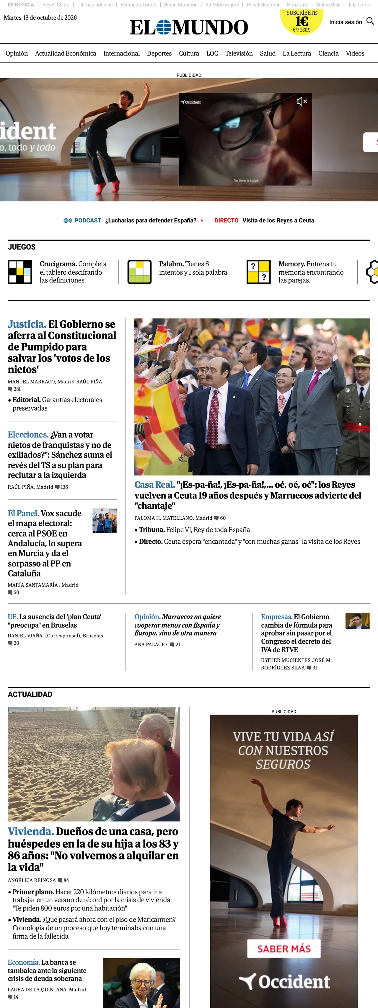 Screenshot of the El Mundo front page