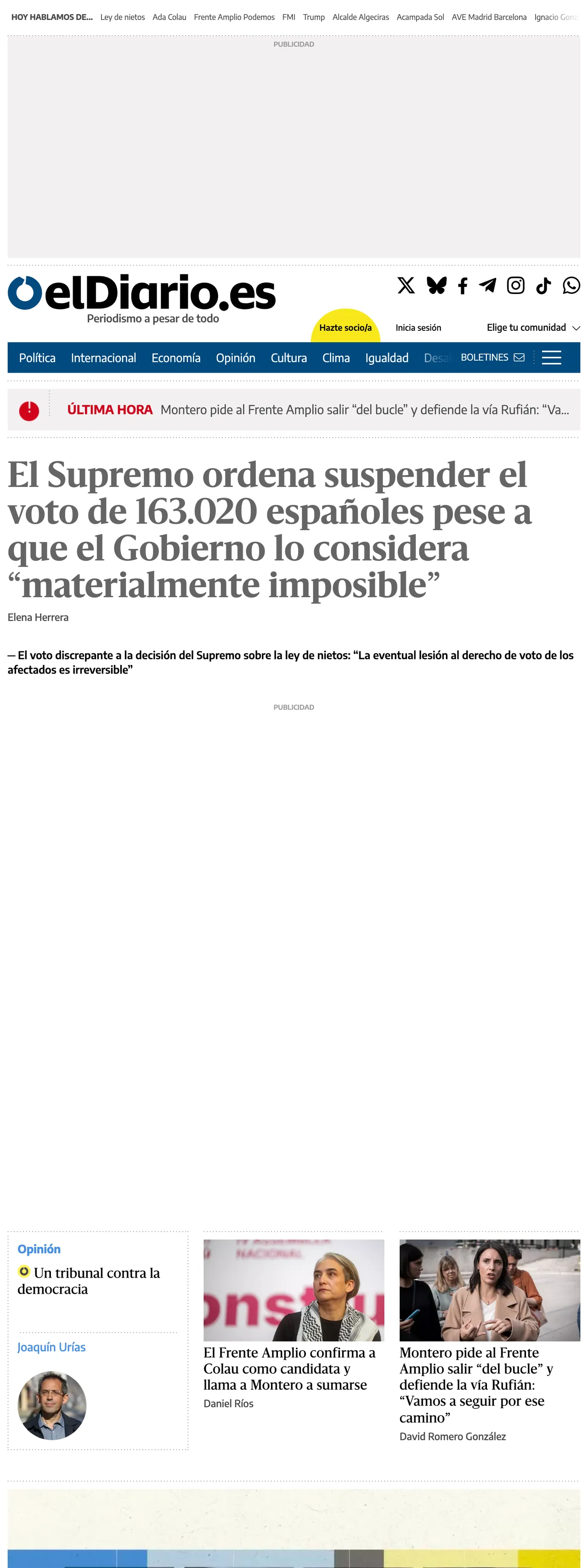 Screenshot of the elDiario.es front page