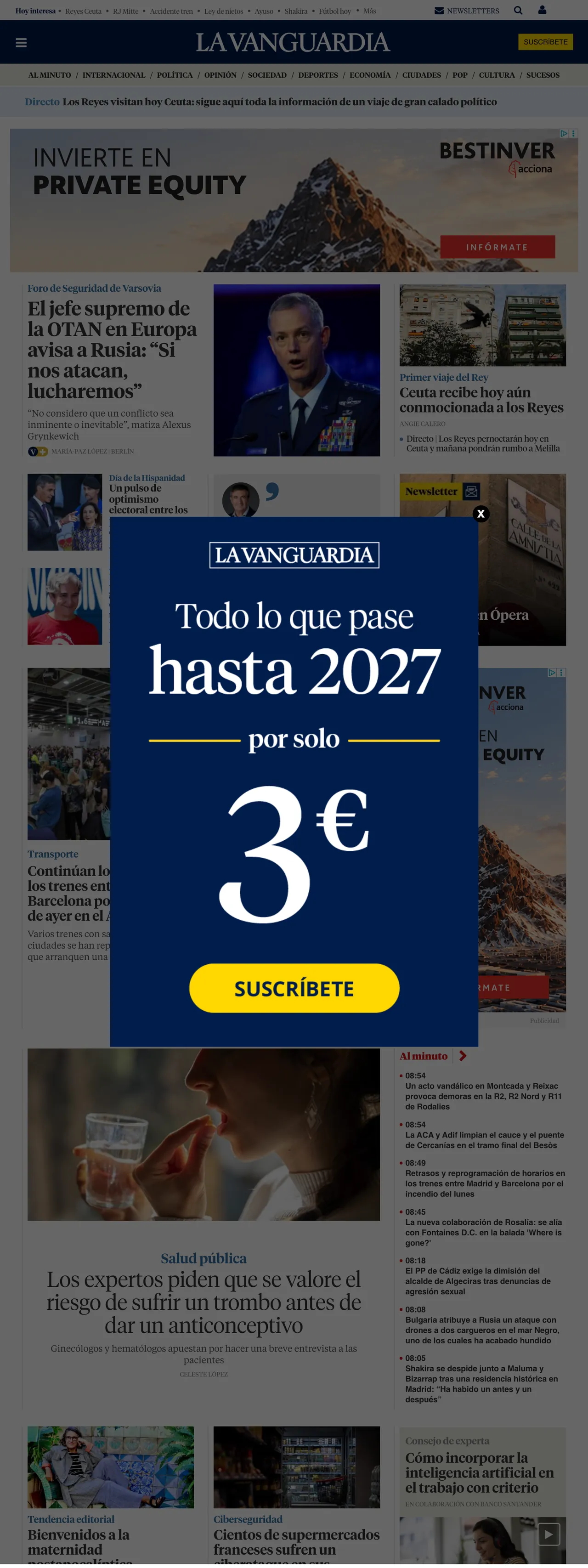 Screenshot of the La Vanguardia front page
