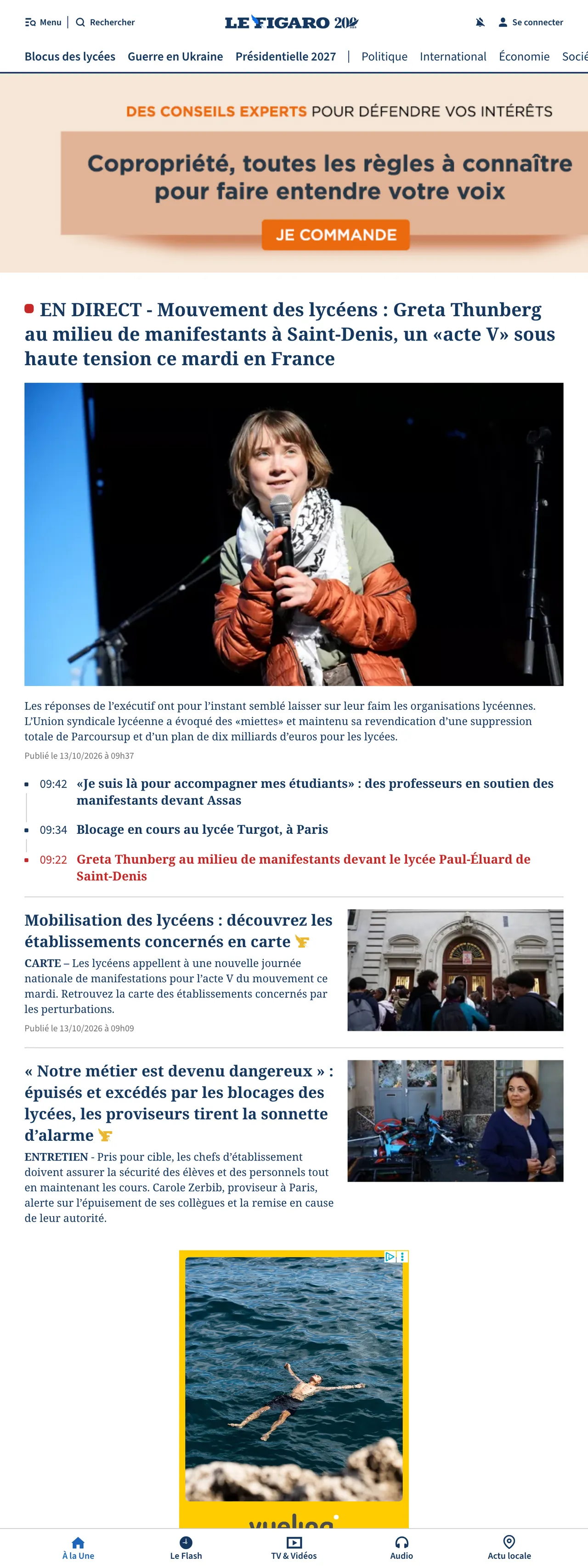 Screenshot of the Le Figaro front page