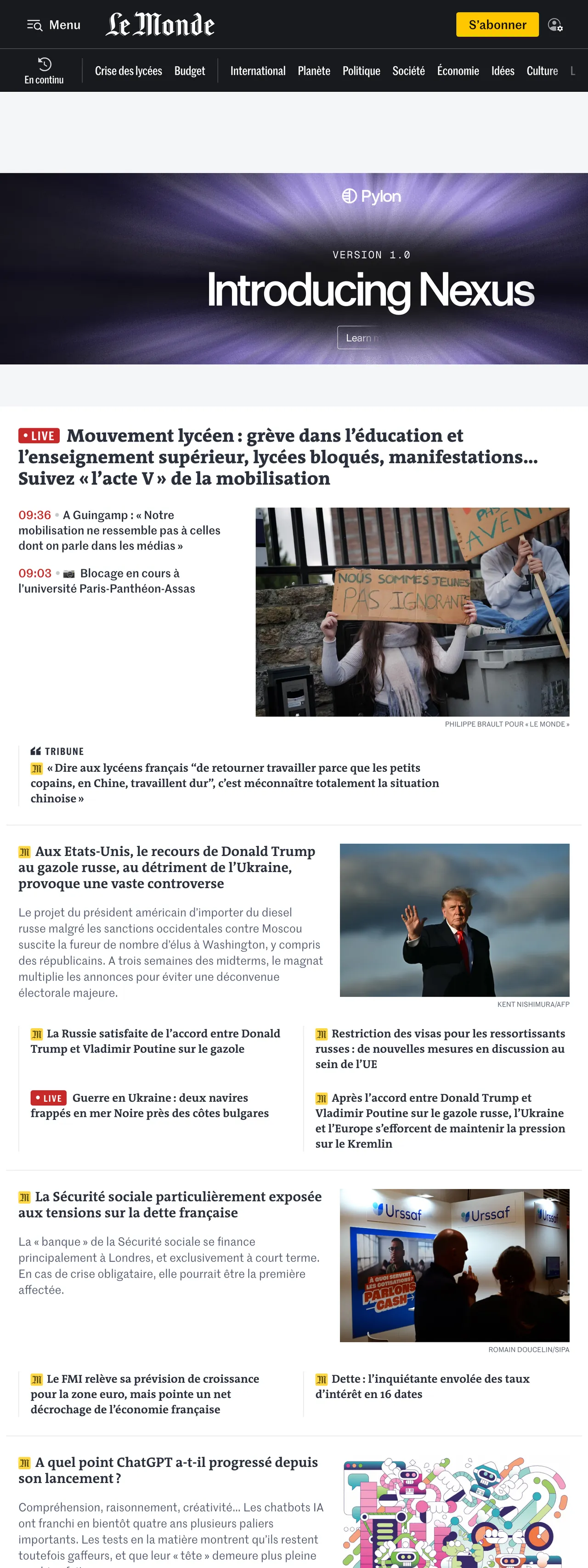 Screenshot of the Le Monde front page