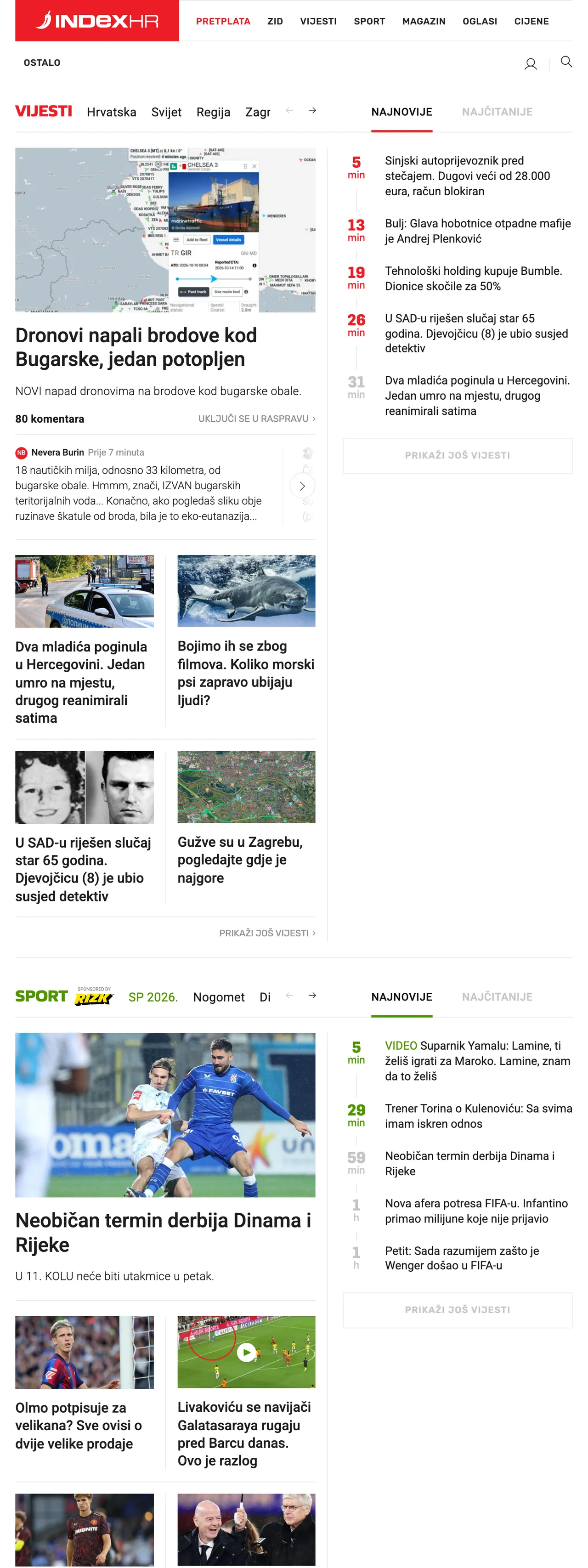 Screenshot of the Index.hr front page
