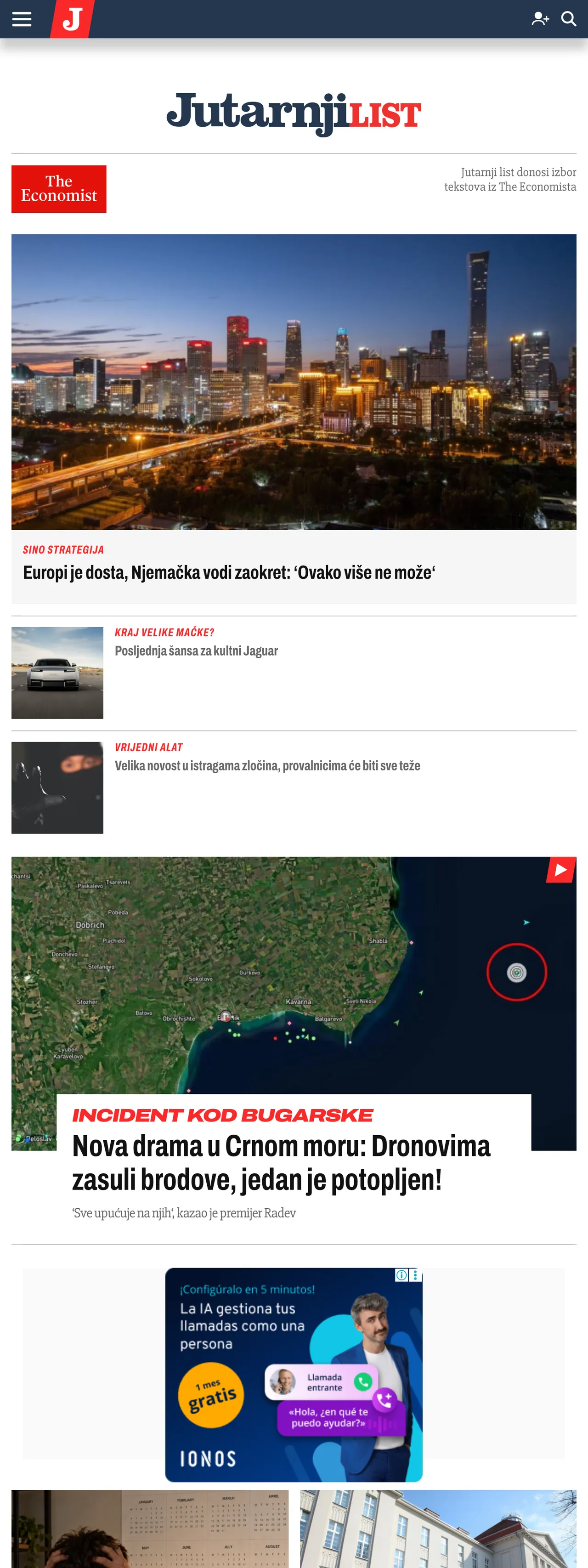 Screenshot of the Jutarnji list front page