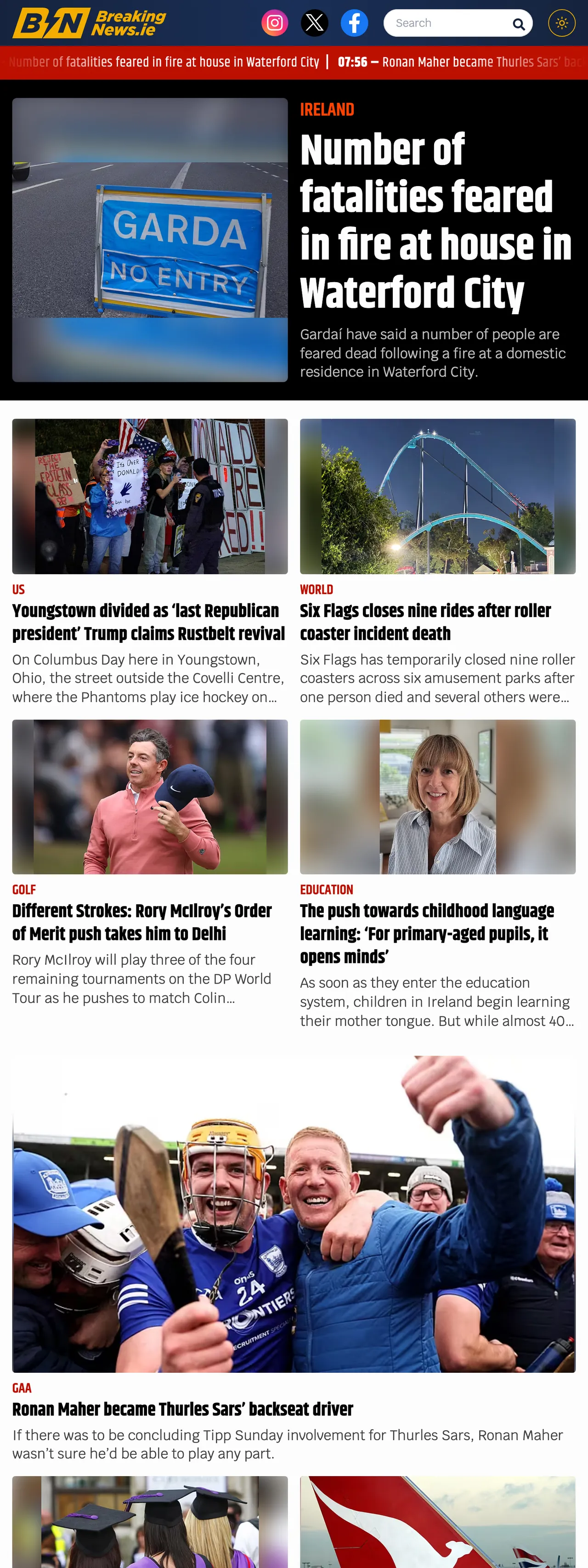 Screenshot of the BreakingNews.ie front page