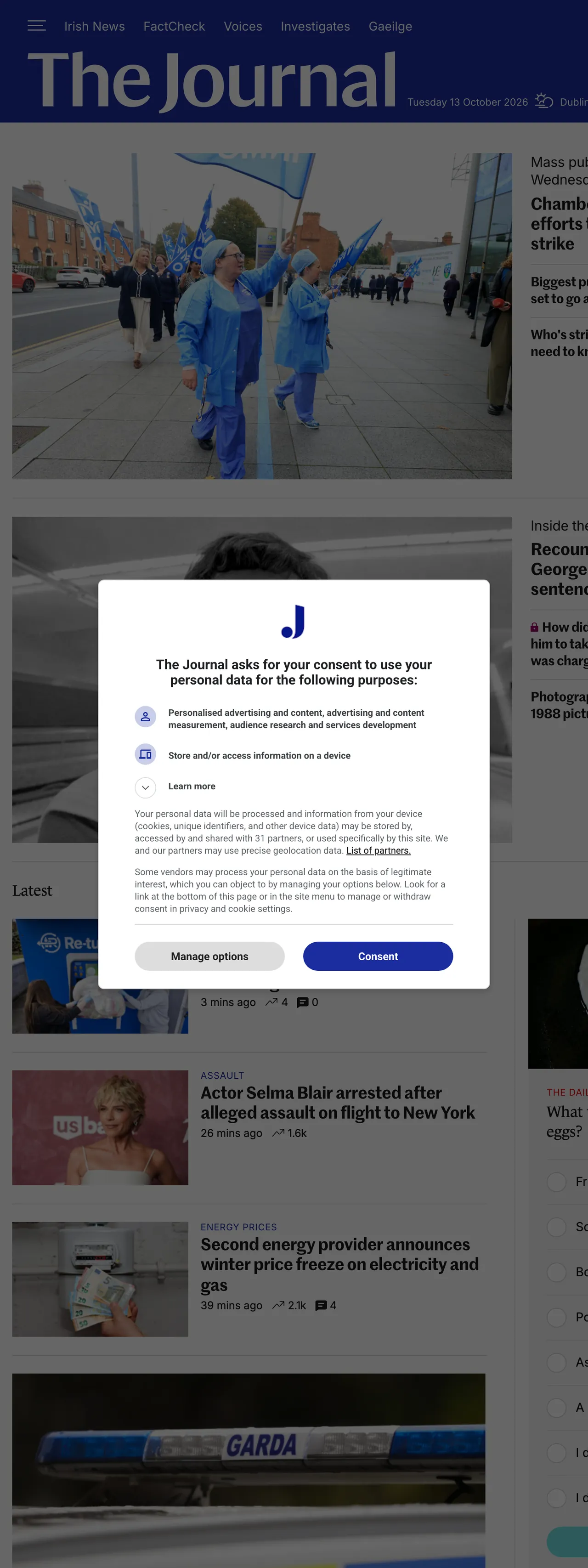 Screenshot of the TheJournal.ie front page