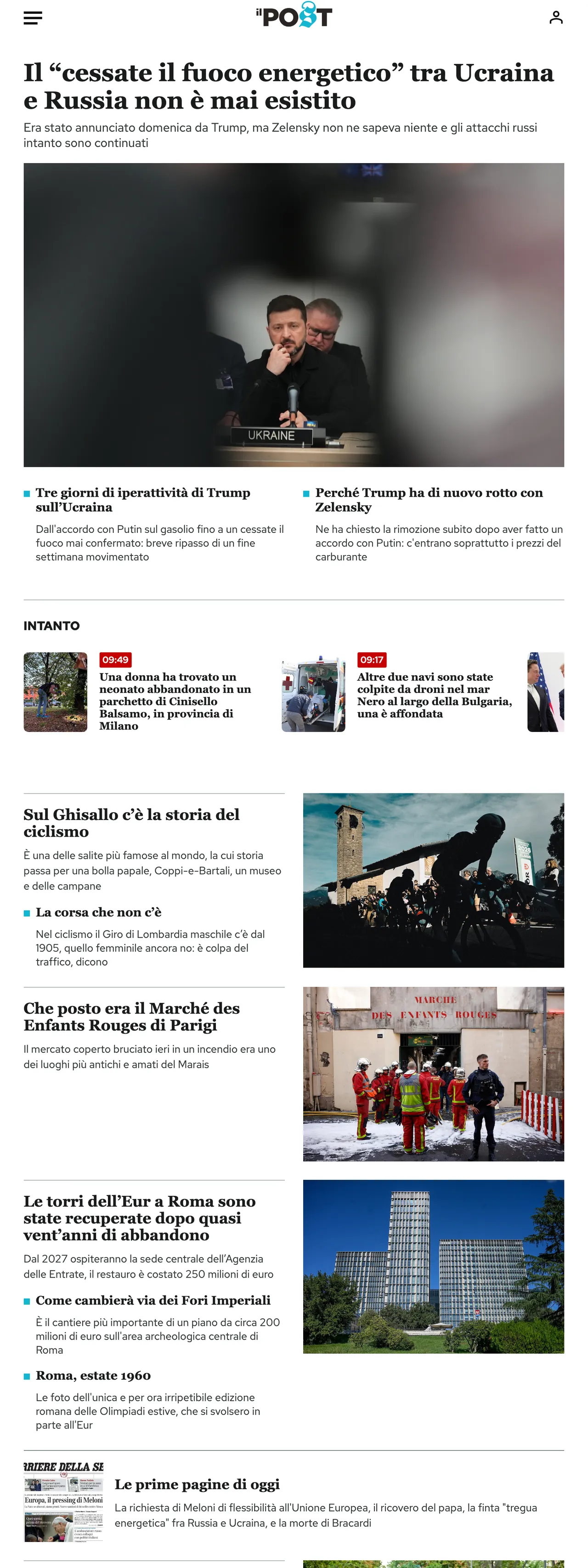 Screenshot of the Il Post front page