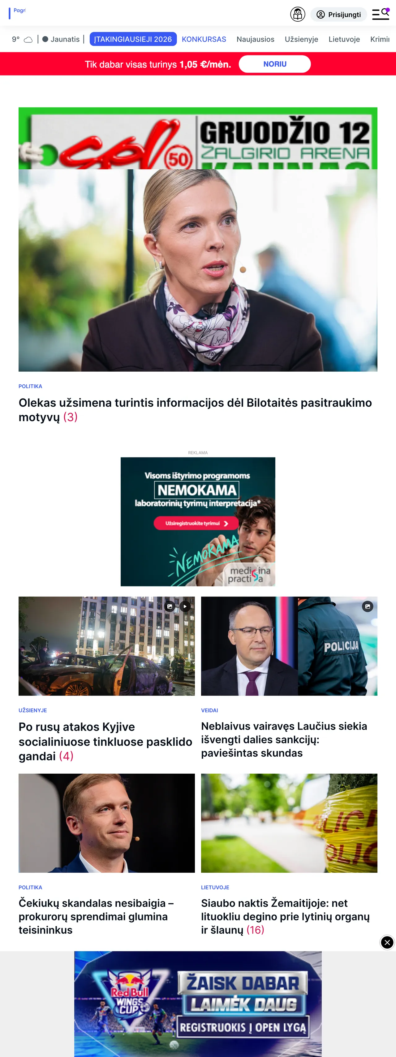 Screenshot of the Delfi front page