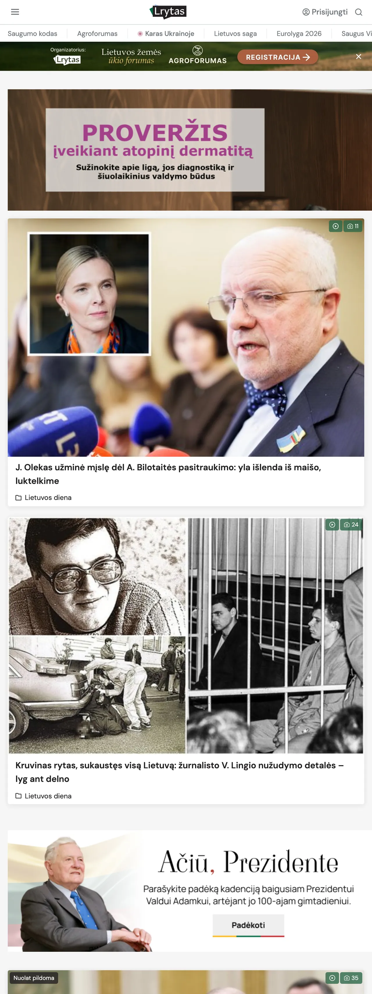 Screenshot of the Lrytas front page