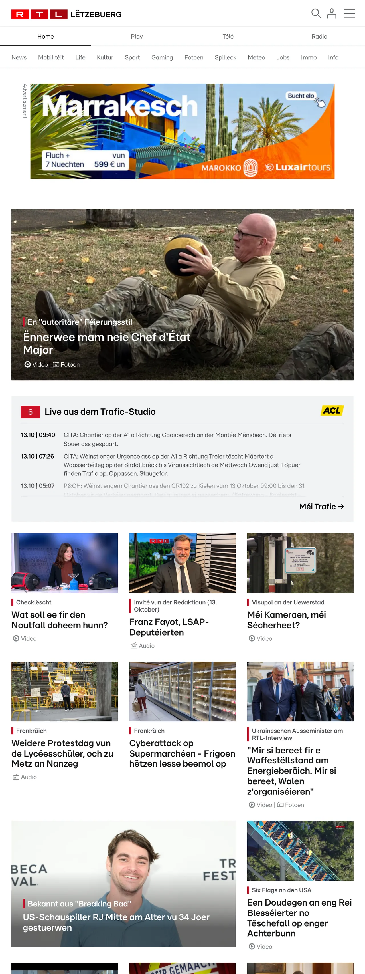 Screenshot of the RTL Lëtzebuerg front page