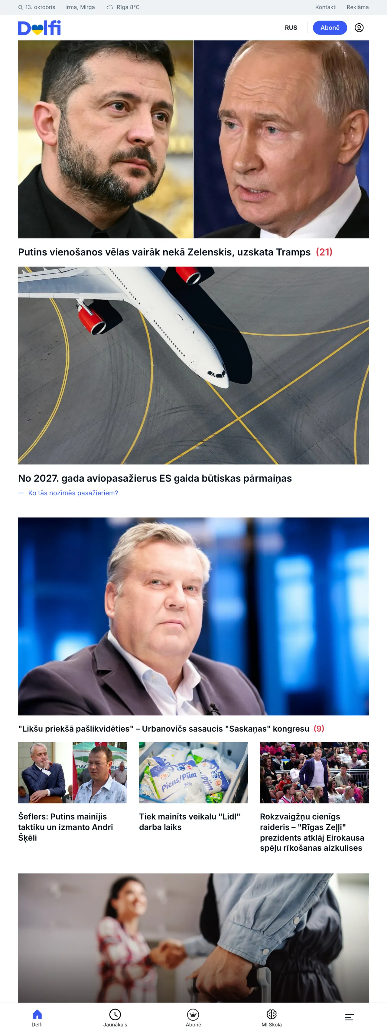 Screenshot of the Delfi front page