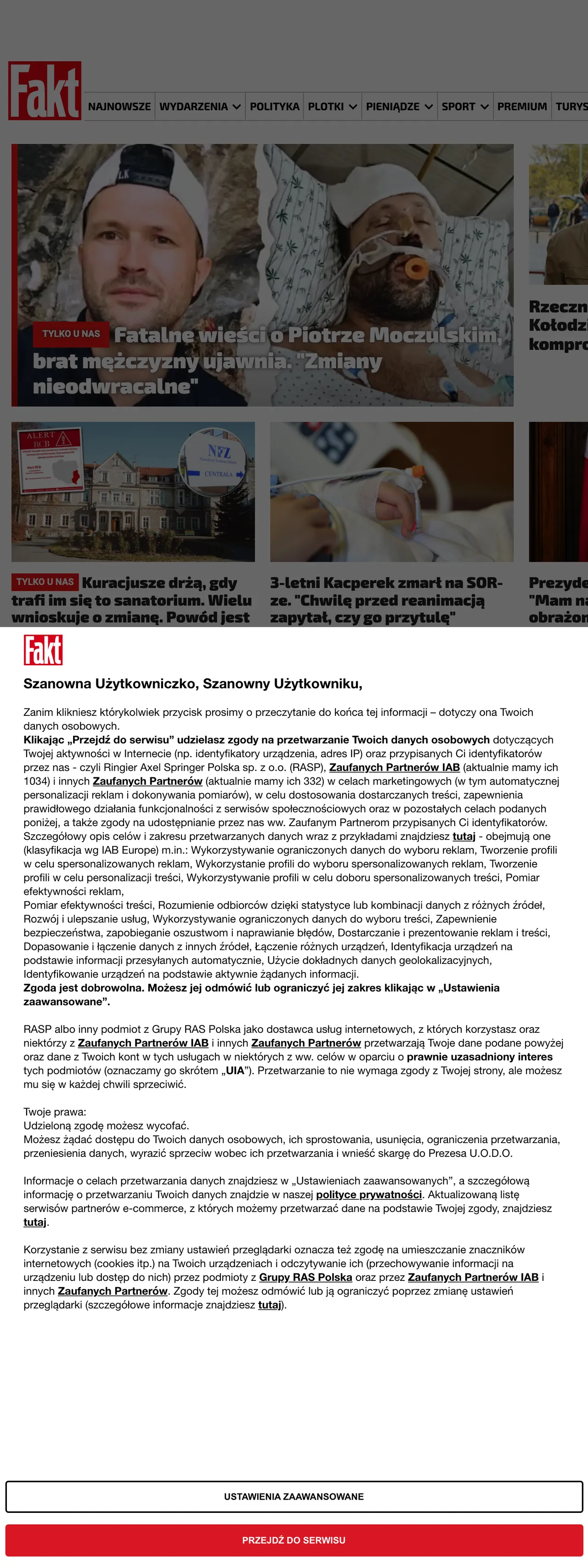 Screenshot of the Fakt front page