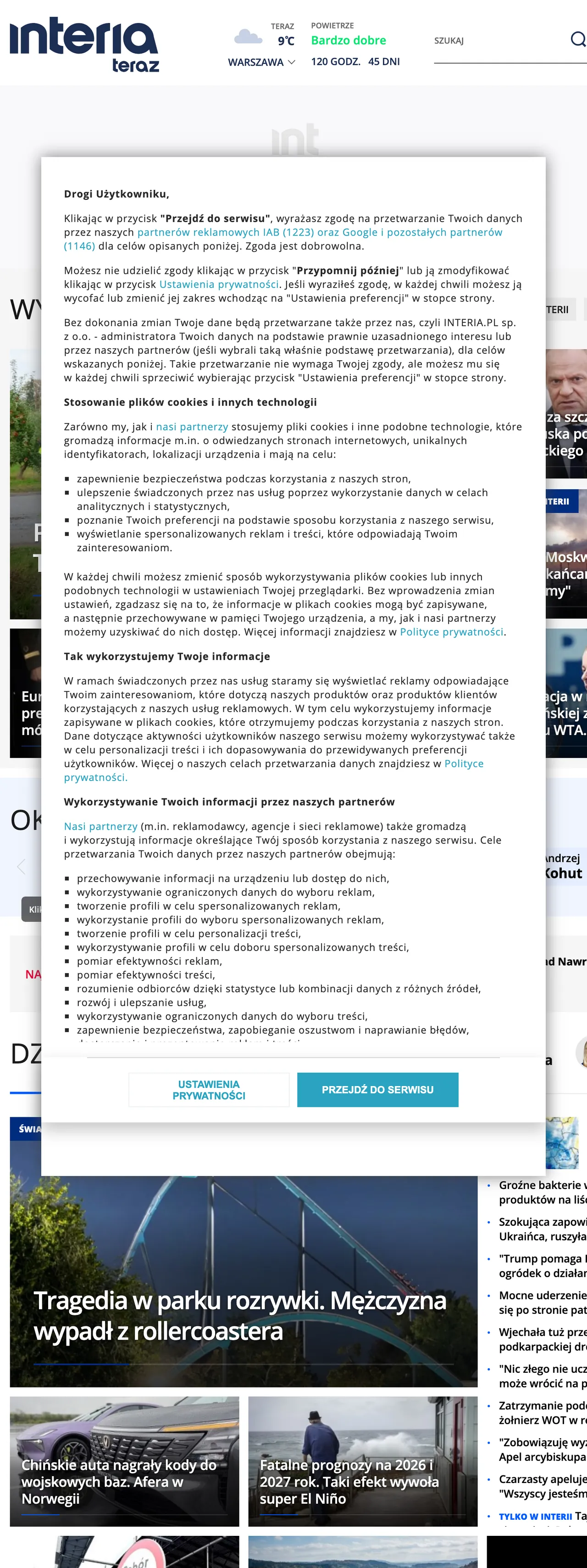 Screenshot of the Interia front page