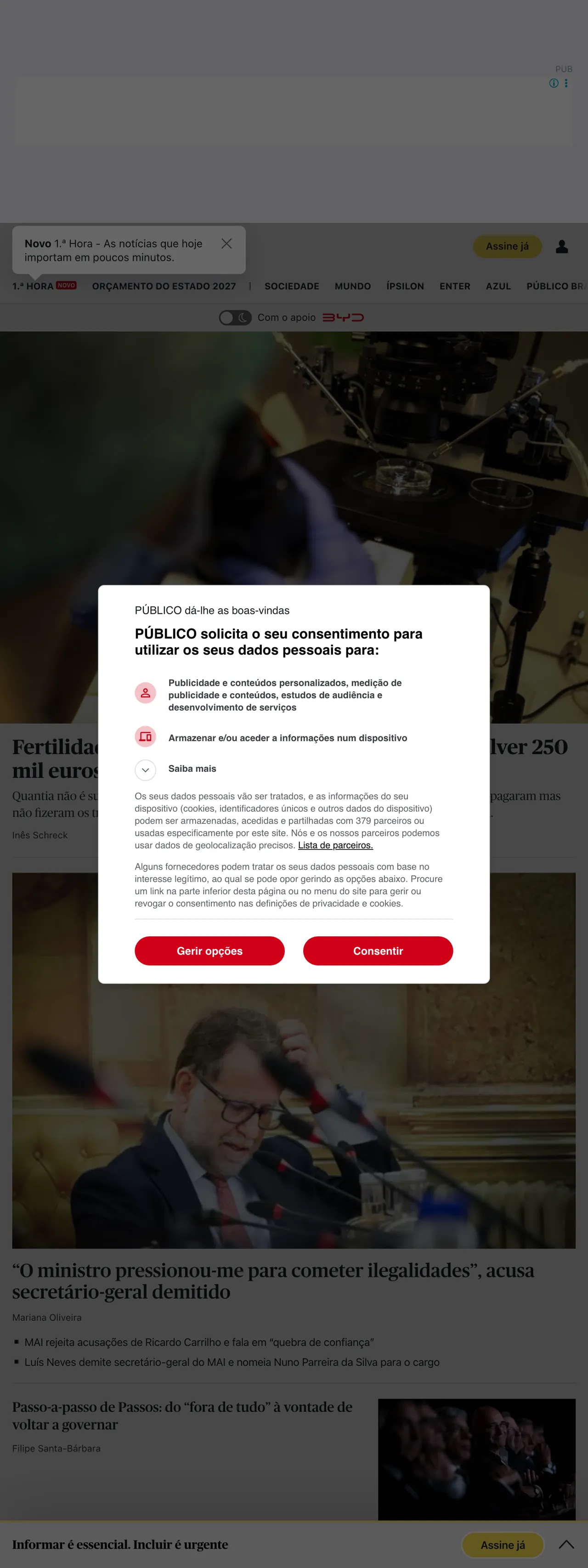 Screenshot of the Público front page