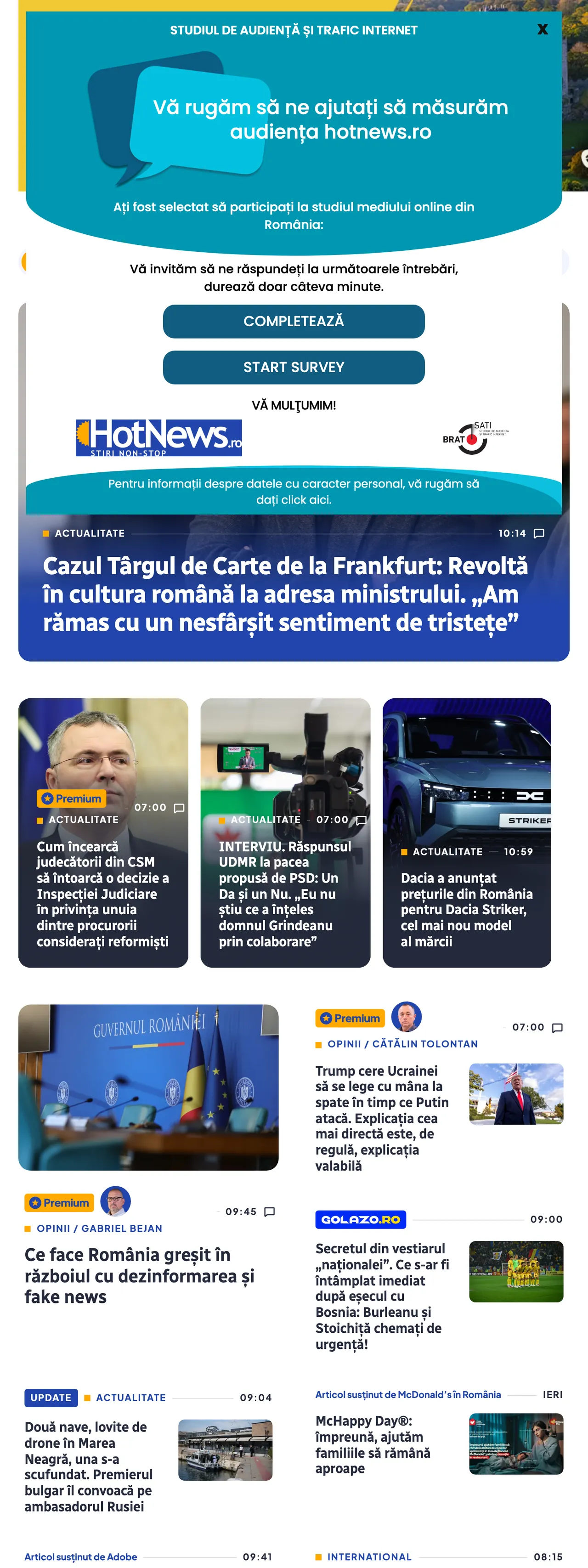 Screenshot of the HotNews.ro front page