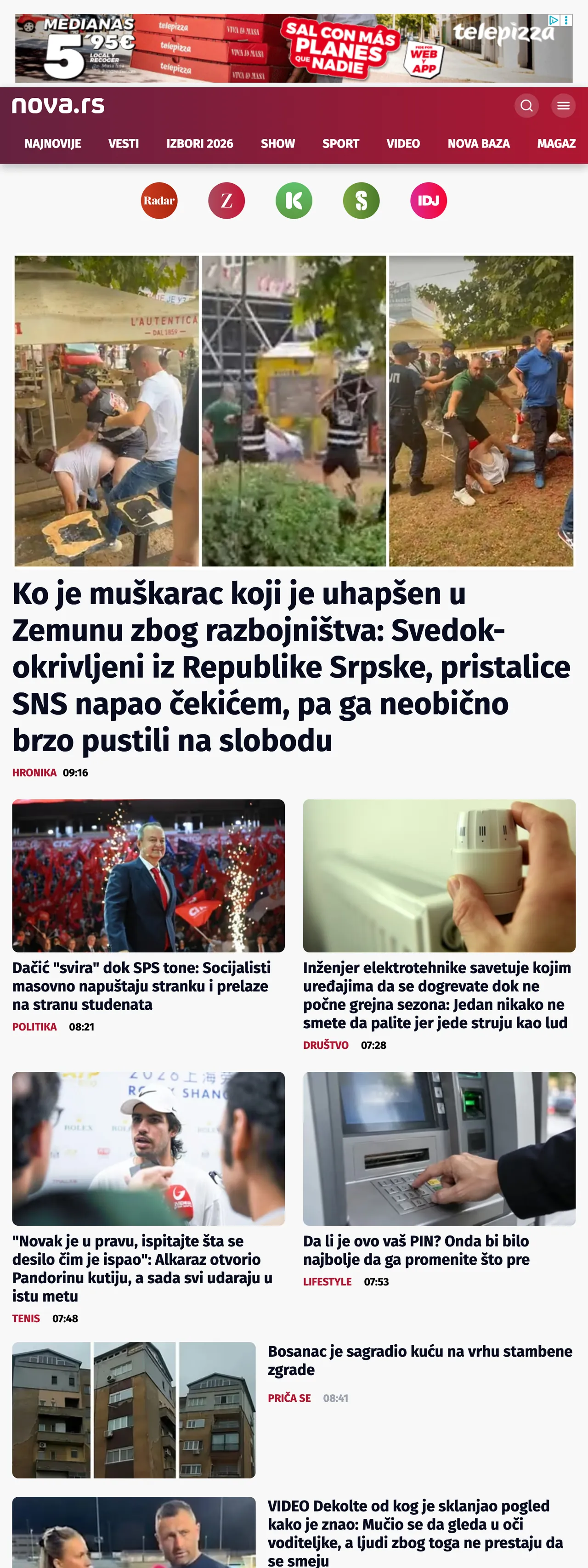 Screenshot of the Nova front page