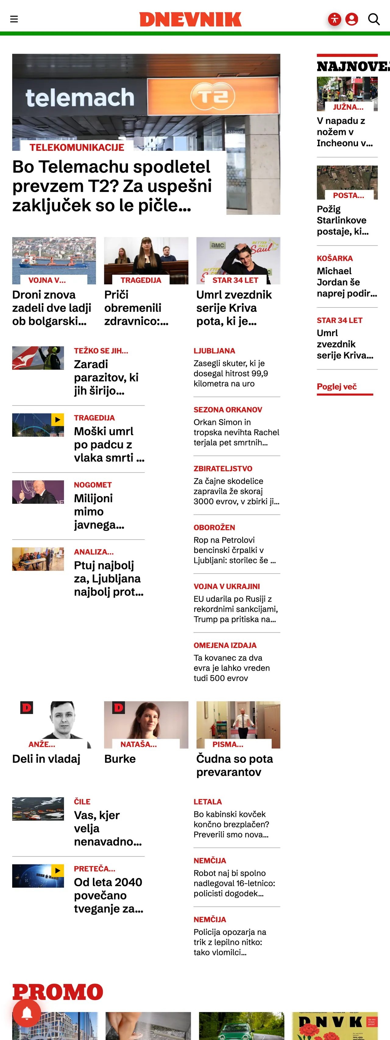 Screenshot of the Dnevnik front page