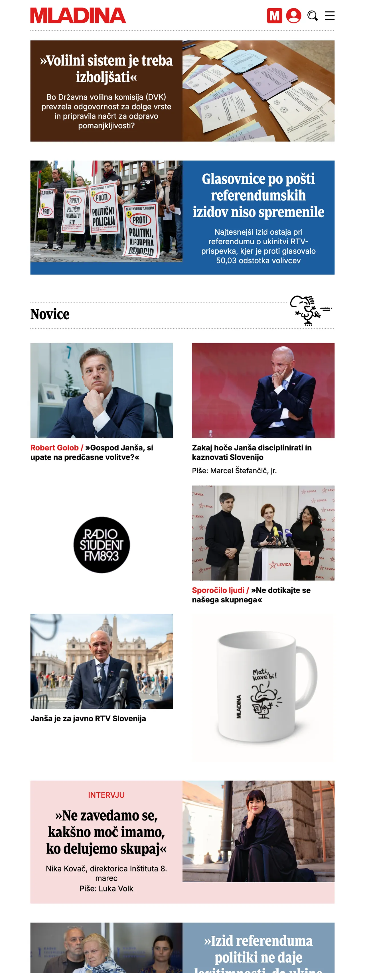 Screenshot of the Mladina front page