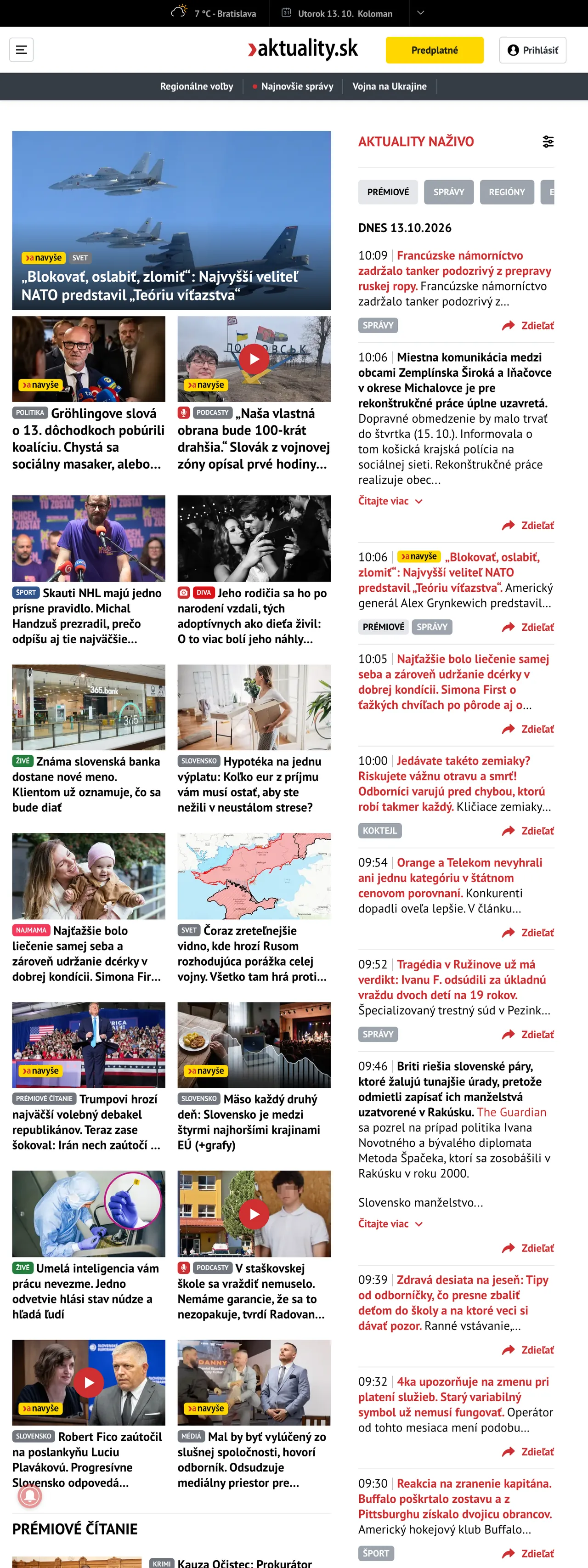 Screenshot of the Aktuality.sk front page