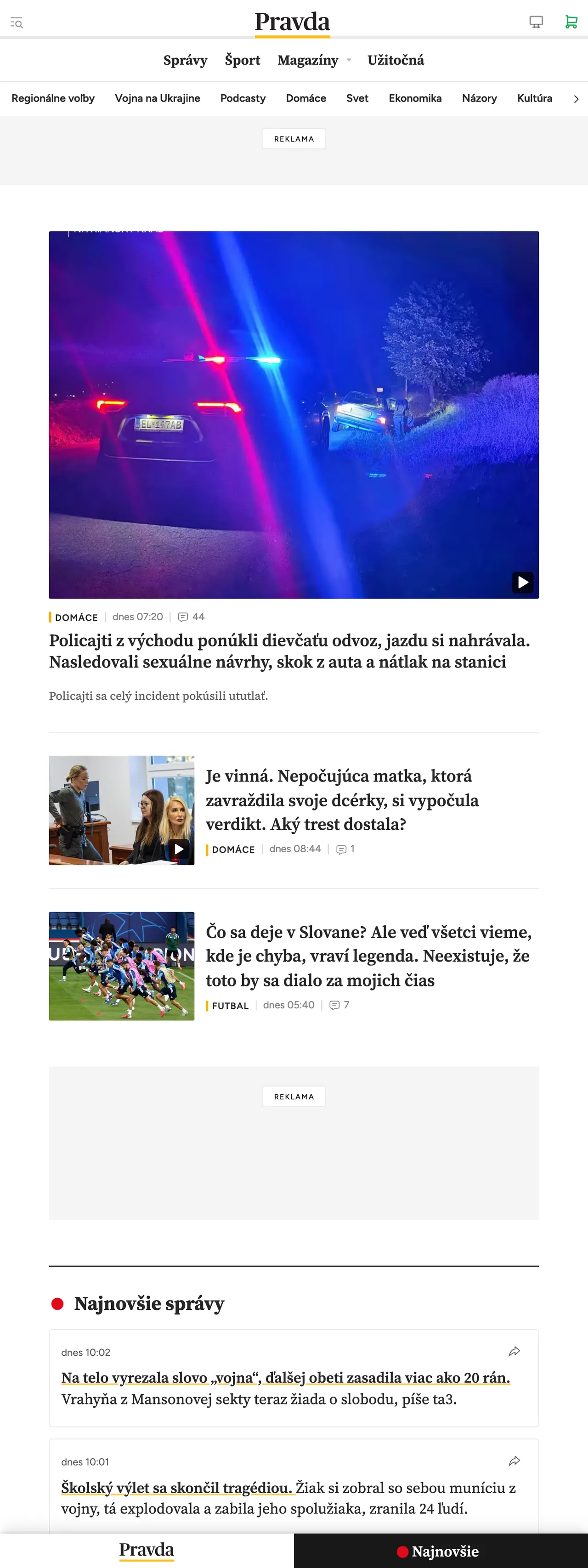 Screenshot of the Pravda front page