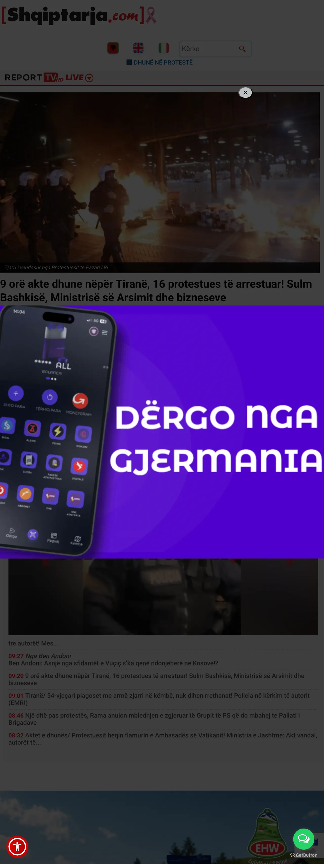 Screenshot of the Shqiptarja.com front page
