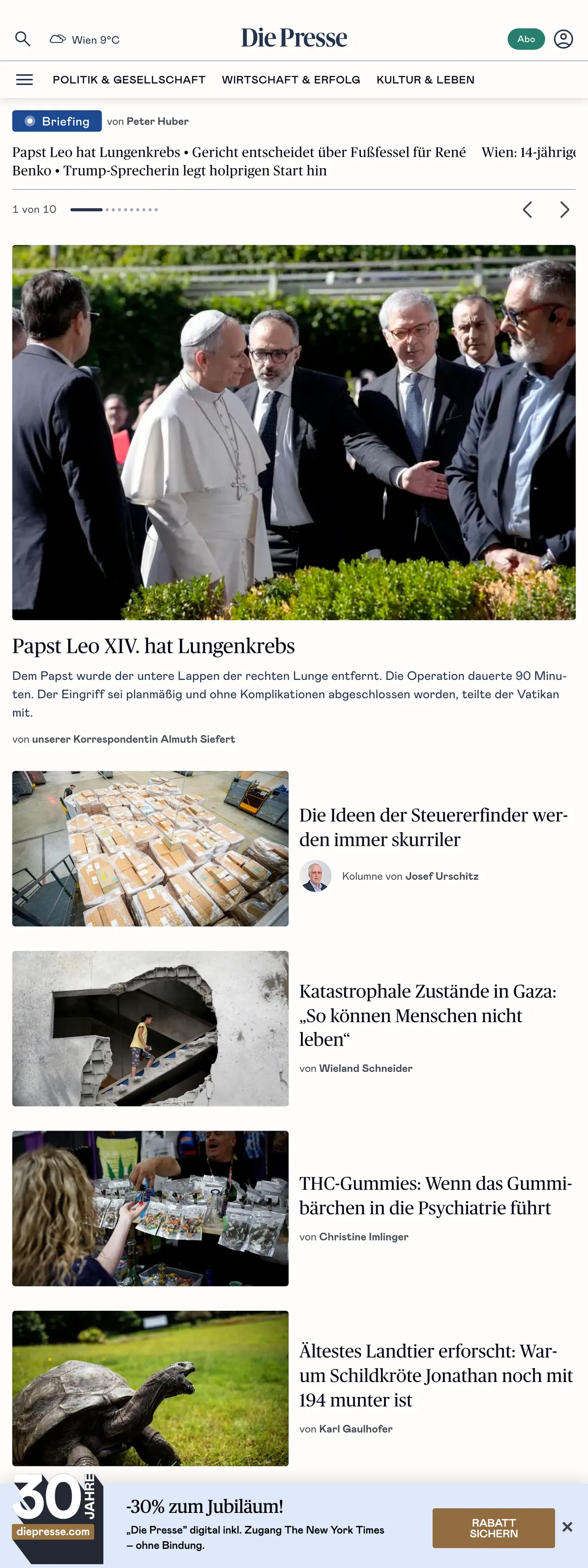 Screenshot of the Die Presse front page