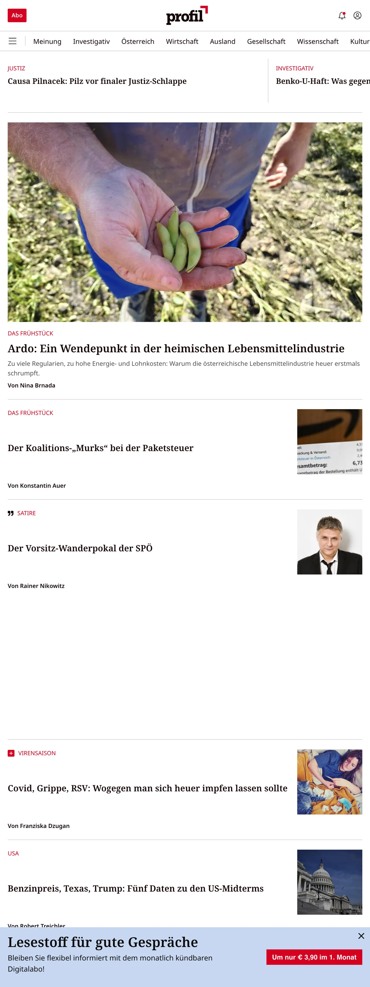 Screenshot of the profil front page