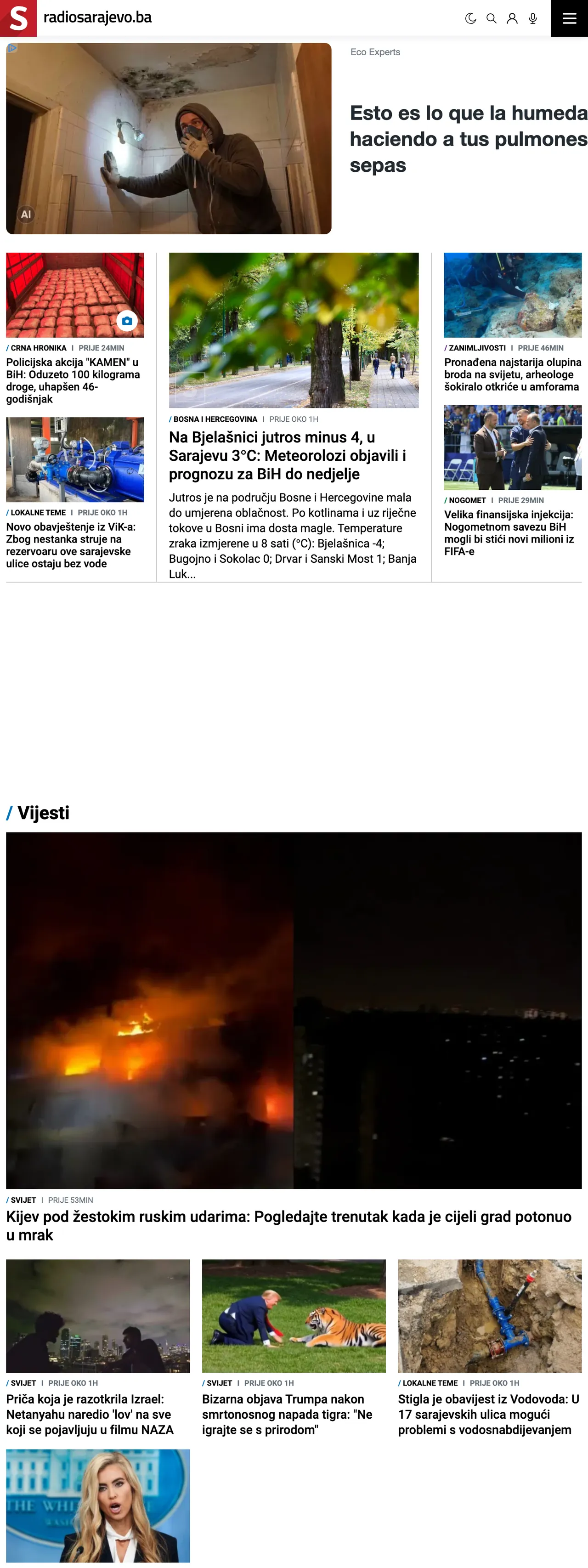 Screenshot of the Radio Sarajevo front page
