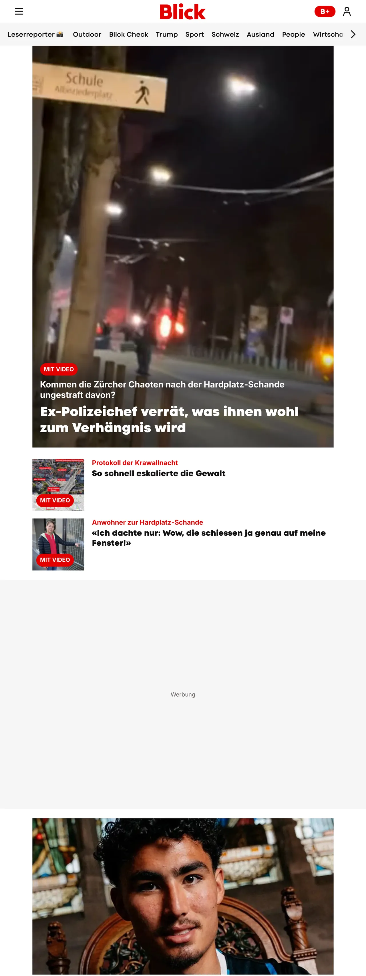 Screenshot of the Blick front page